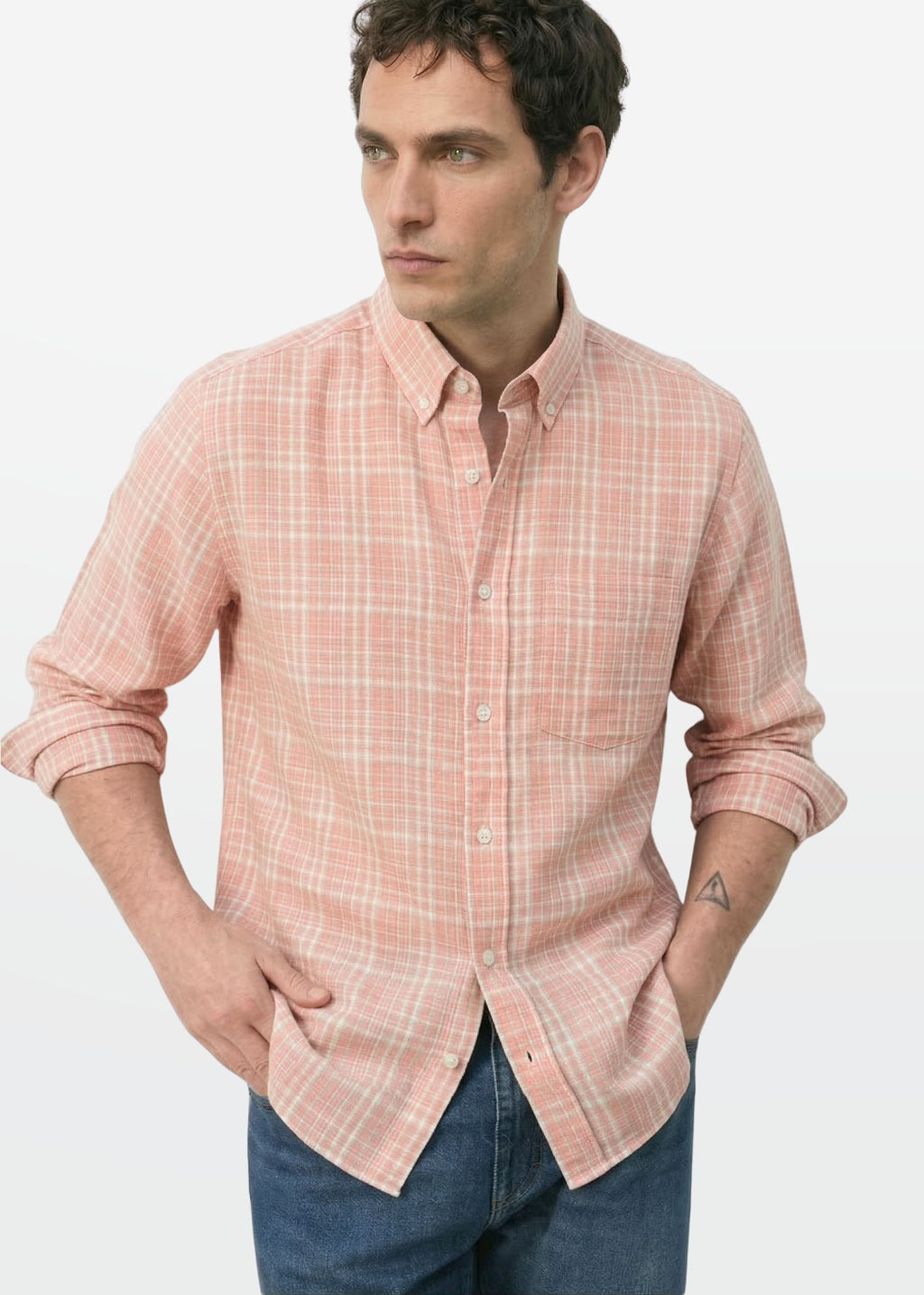 Check Shirt in Blush — Men's Cotton Check Shirt | Eagle Ray