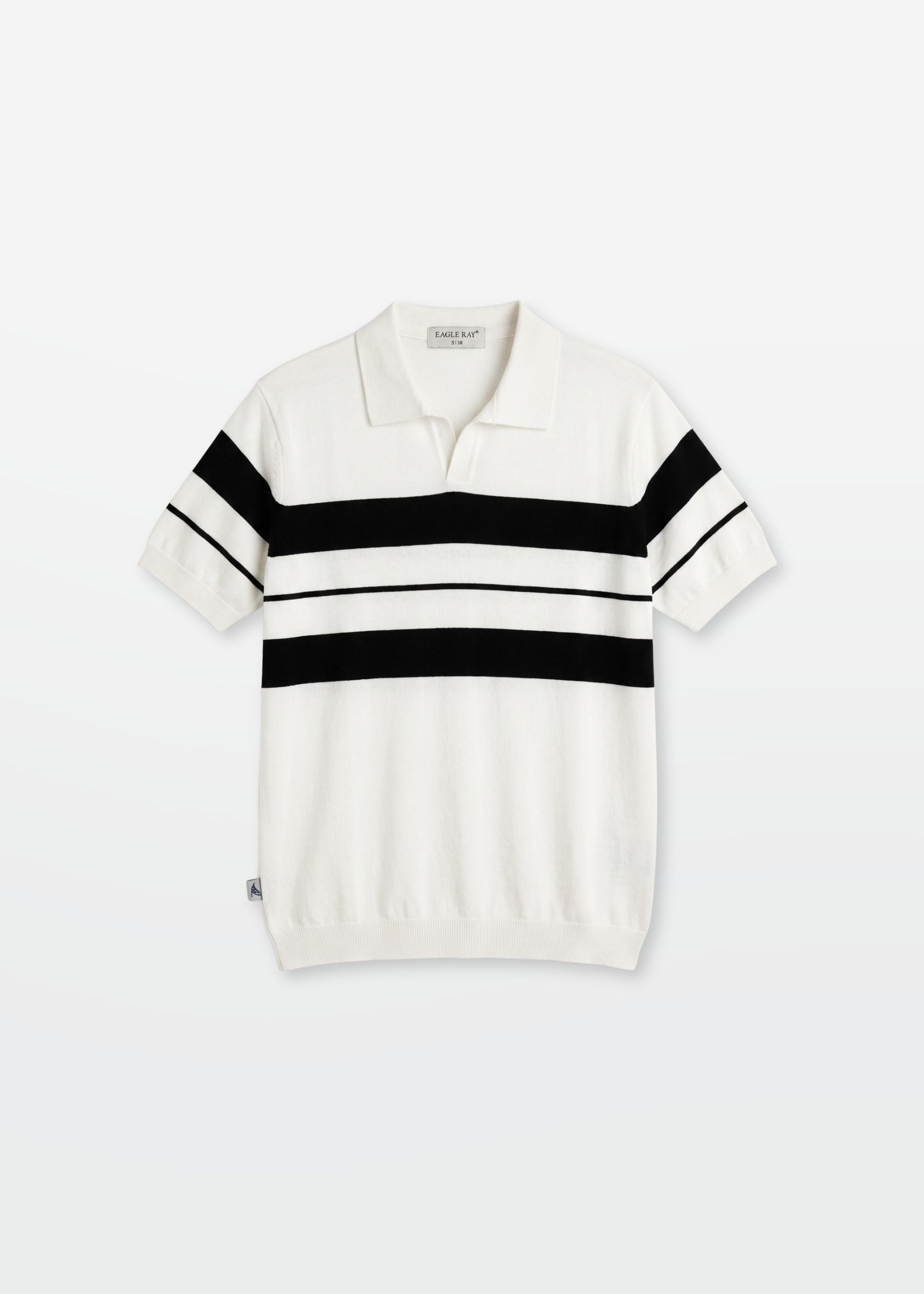 Ivory Stripe J Collar Knit Polo — Men's Open Collar Knit Polo | Eagle Ray