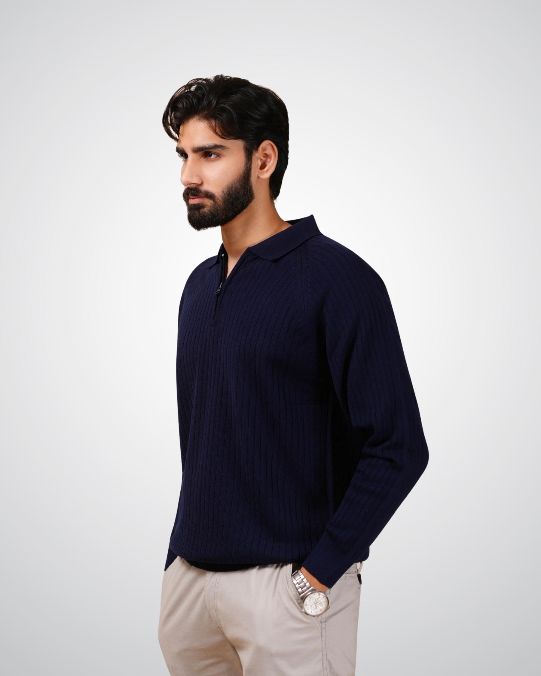 Core Zip Polo in Rhino Blue