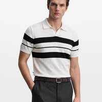 Ivory Stripe J Collar Knit Polo