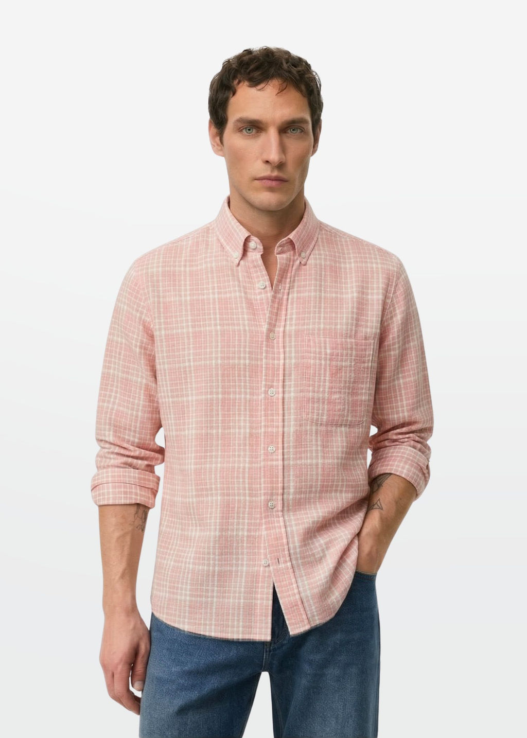 Check Shirt in Blush — Men's Cotton Check Shirt | Eagle Ray