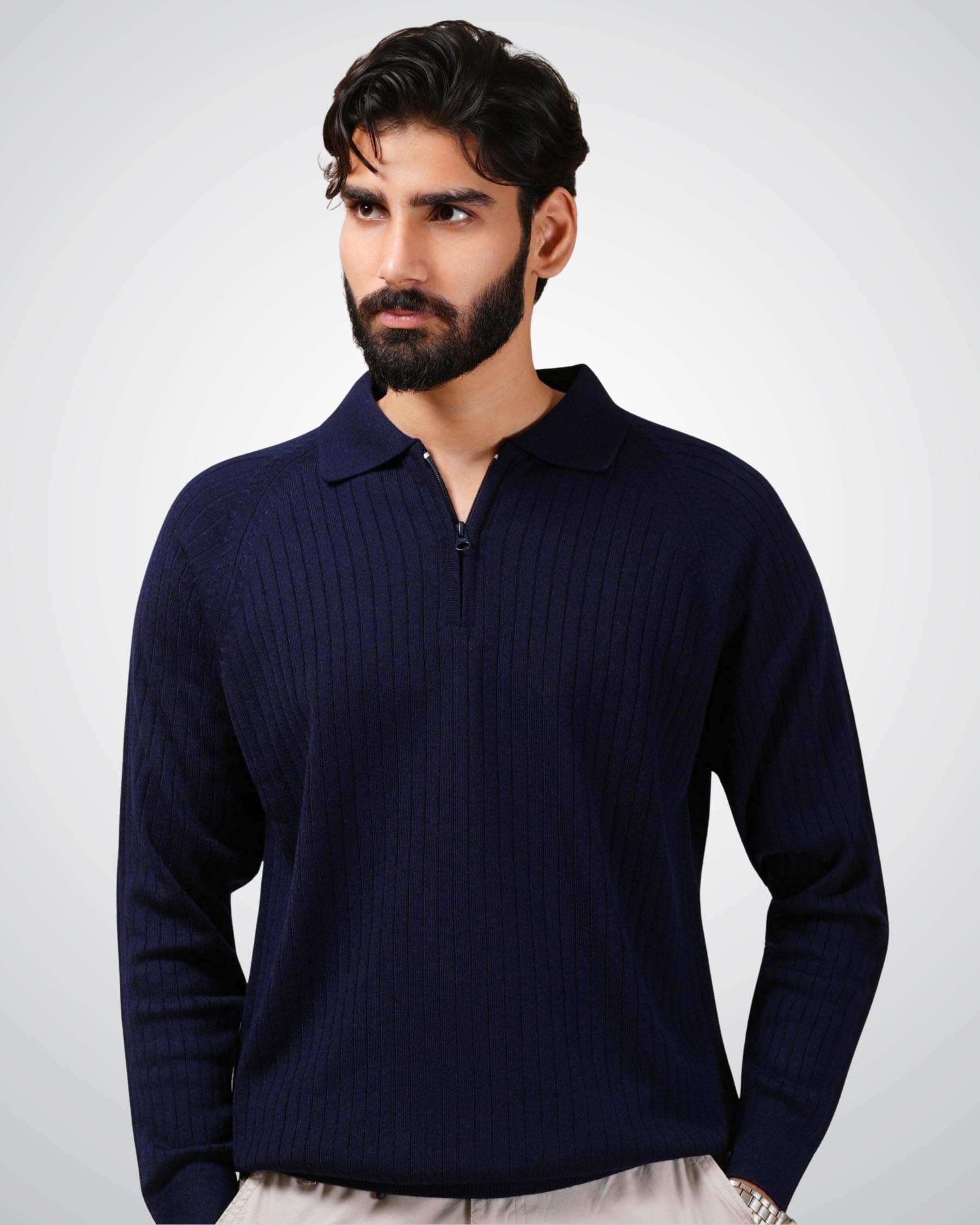 Core Zip Polo in Rhino Blue