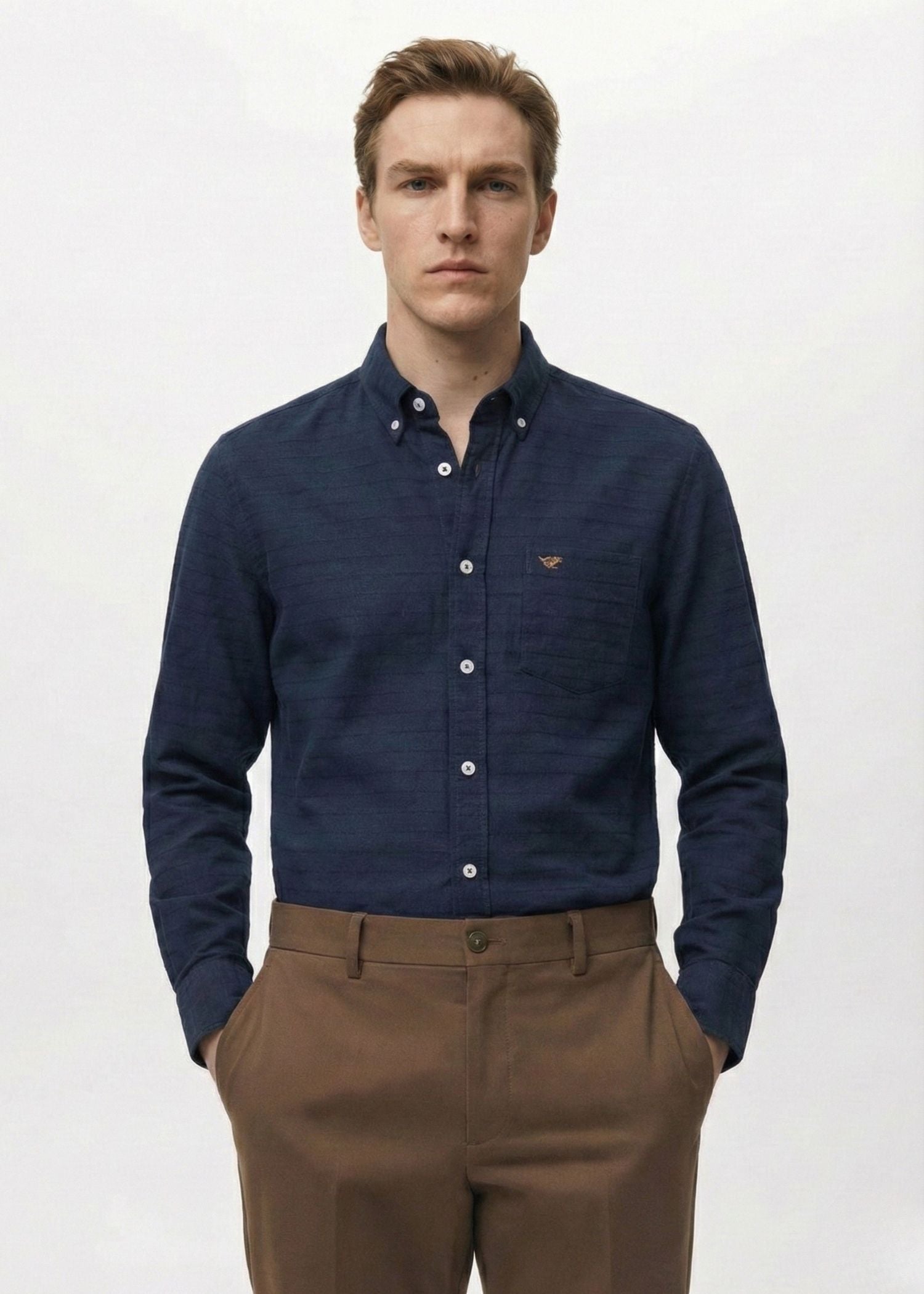 Dark Blue Structured Cotton Shirt