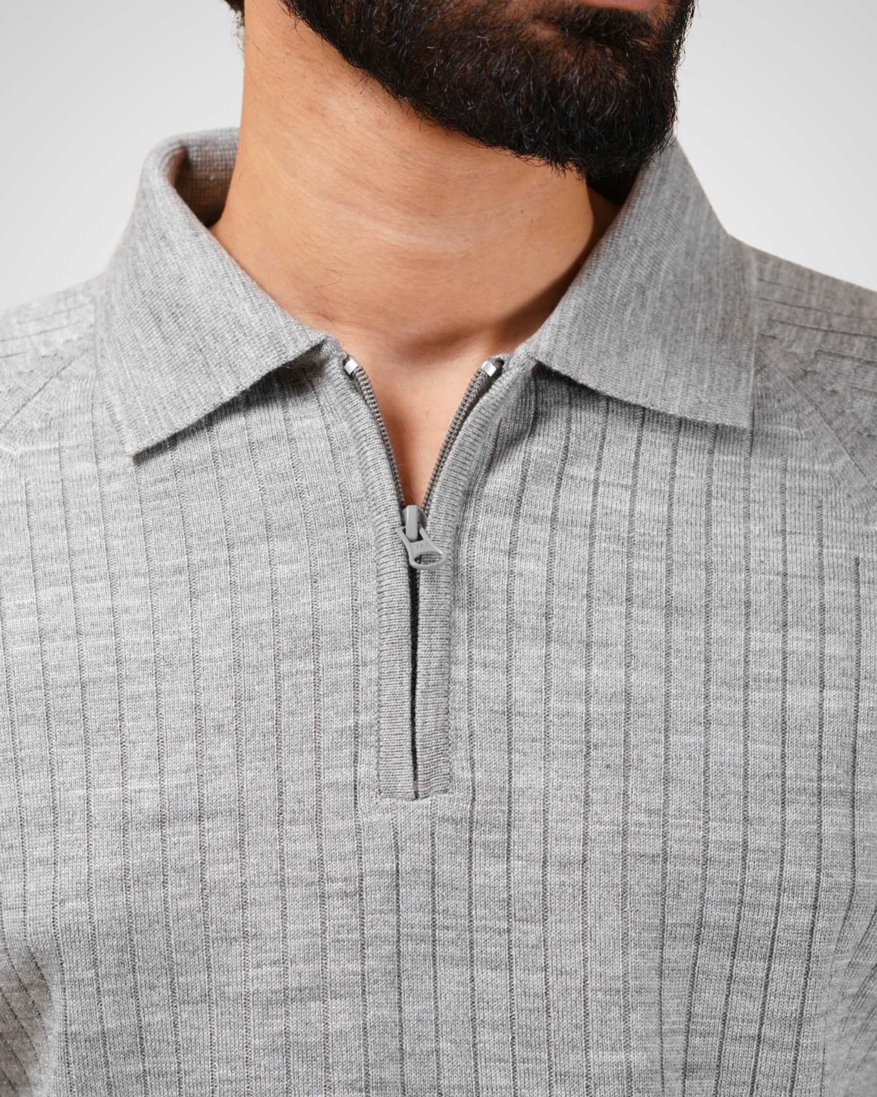 Core Zip Polo In Grey