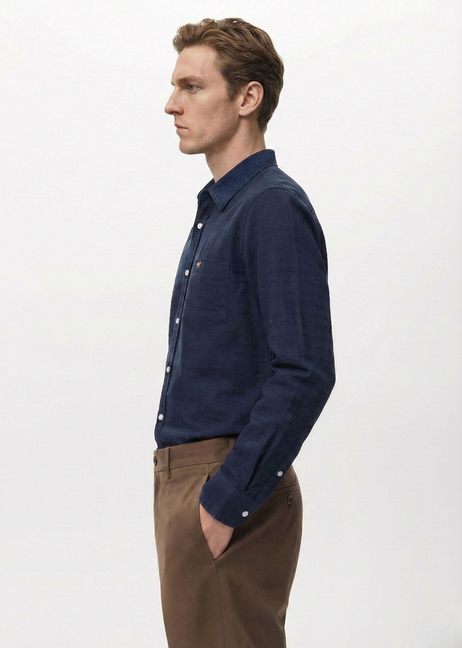 Dark Blue Structured Cotton Shirt