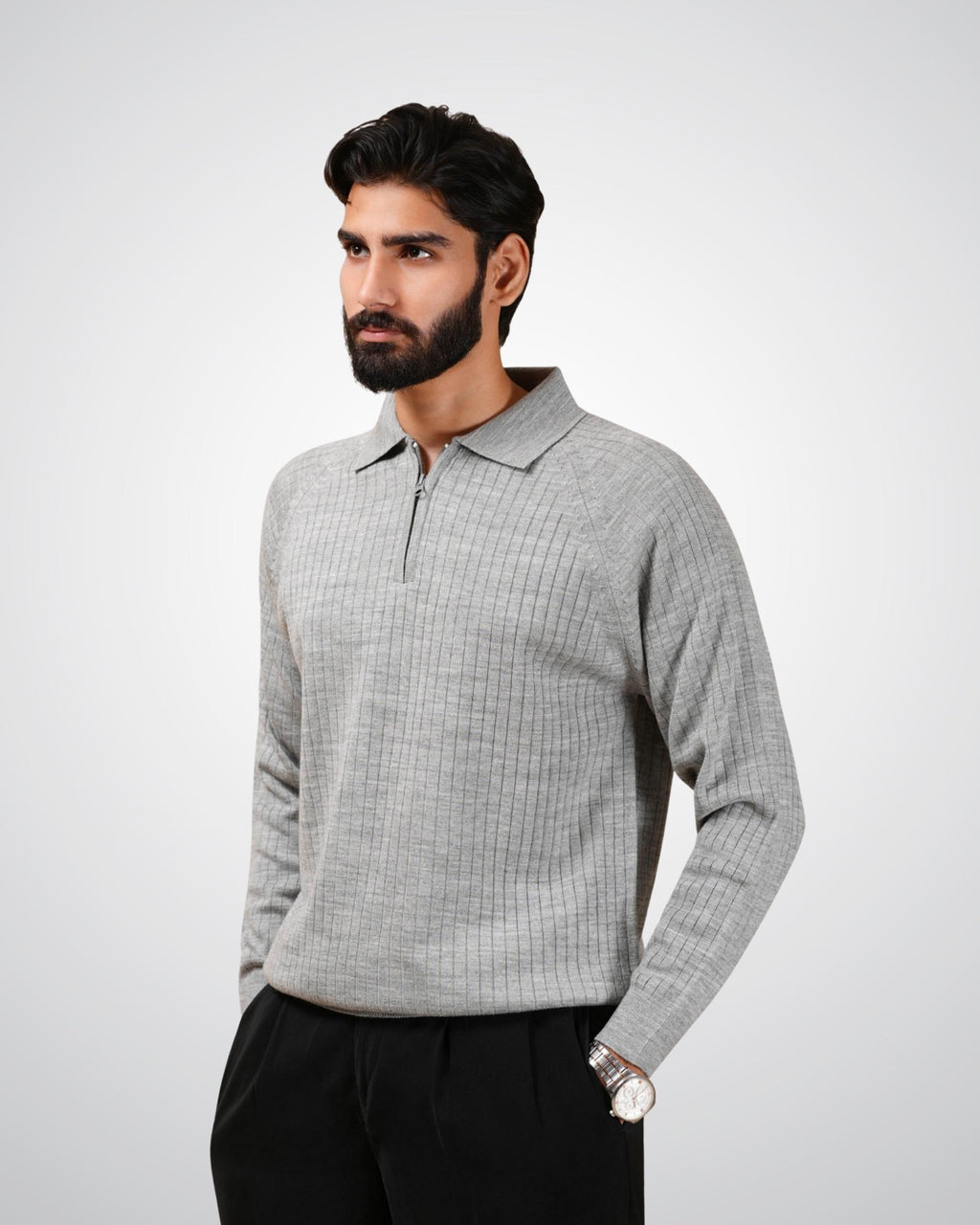 Core Zip Polo In Grey