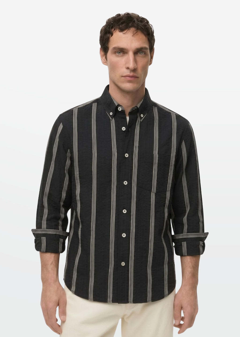 Textured Stripe in Midnight — Men's Textured Cotton Shirt | Eagle Ray