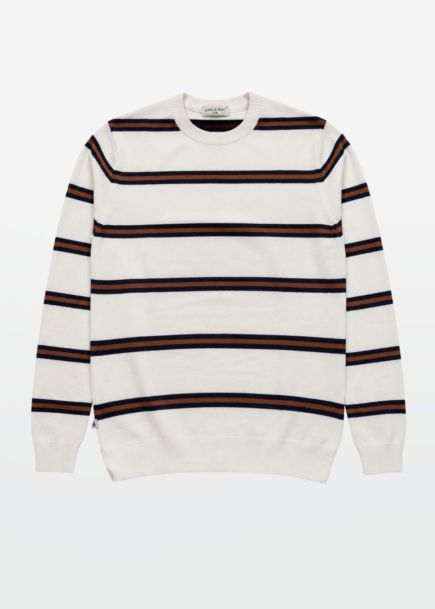Ivory Navy Tan Stripe Full Sleeve Knit T-Shirt