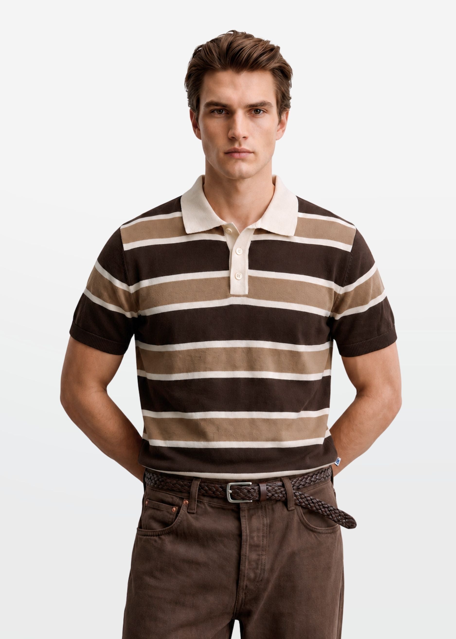 Earthy Multi Stripe Knit Polo Shirt