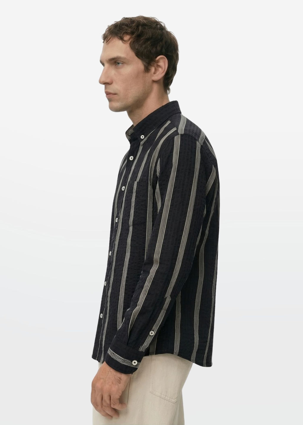 Textured Stripe in Midnight — Men's Textured Cotton Shirt | Eagle Ray