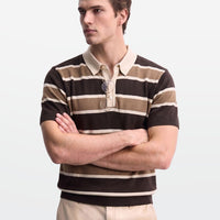 Earthy Multi Stripe Knit Polo Shirt