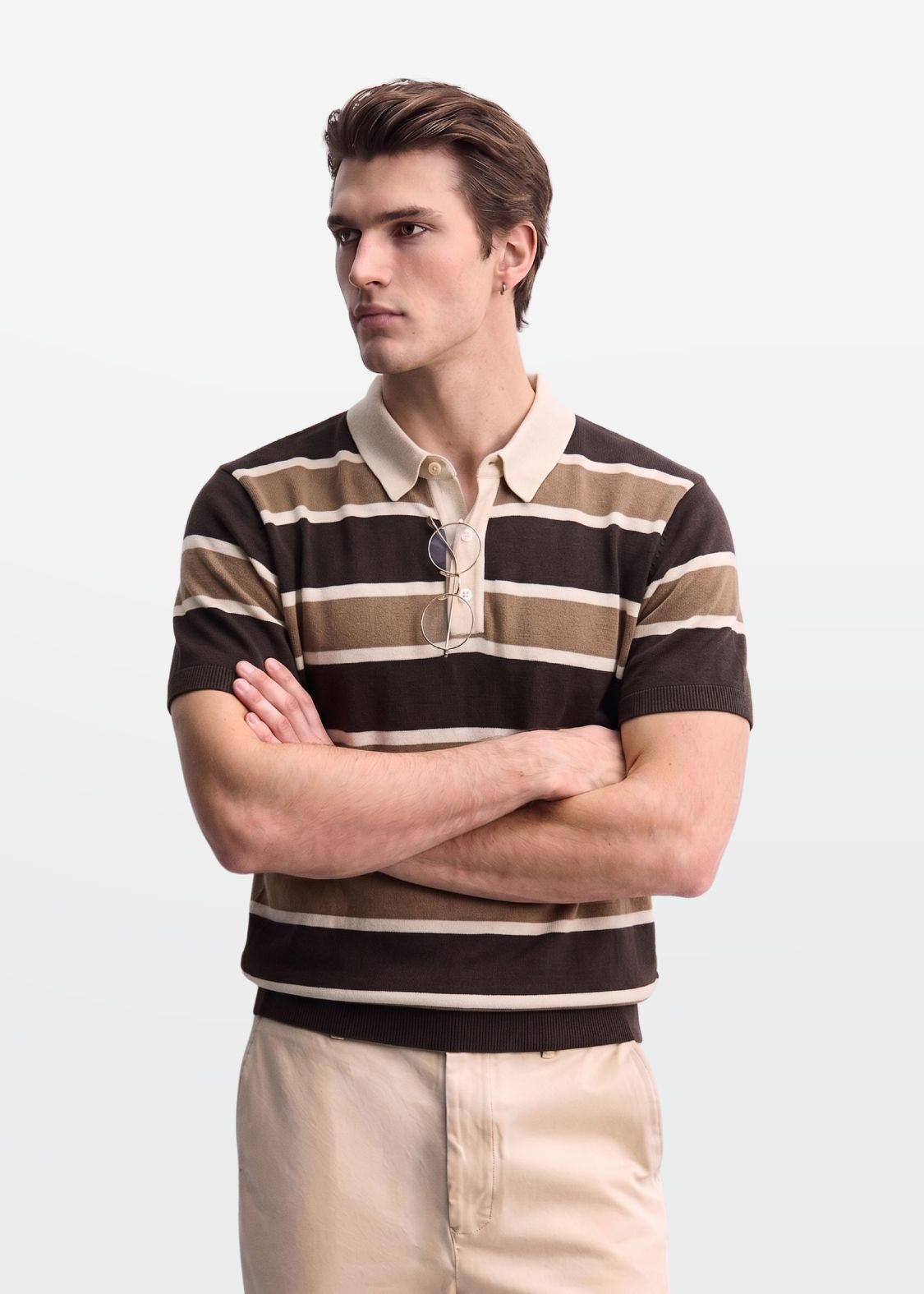 Earthy Multi Stripe Knit Polo Shirt