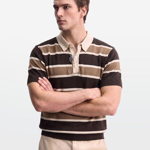 Earthy Multi Stripe Knit Polo Shirt