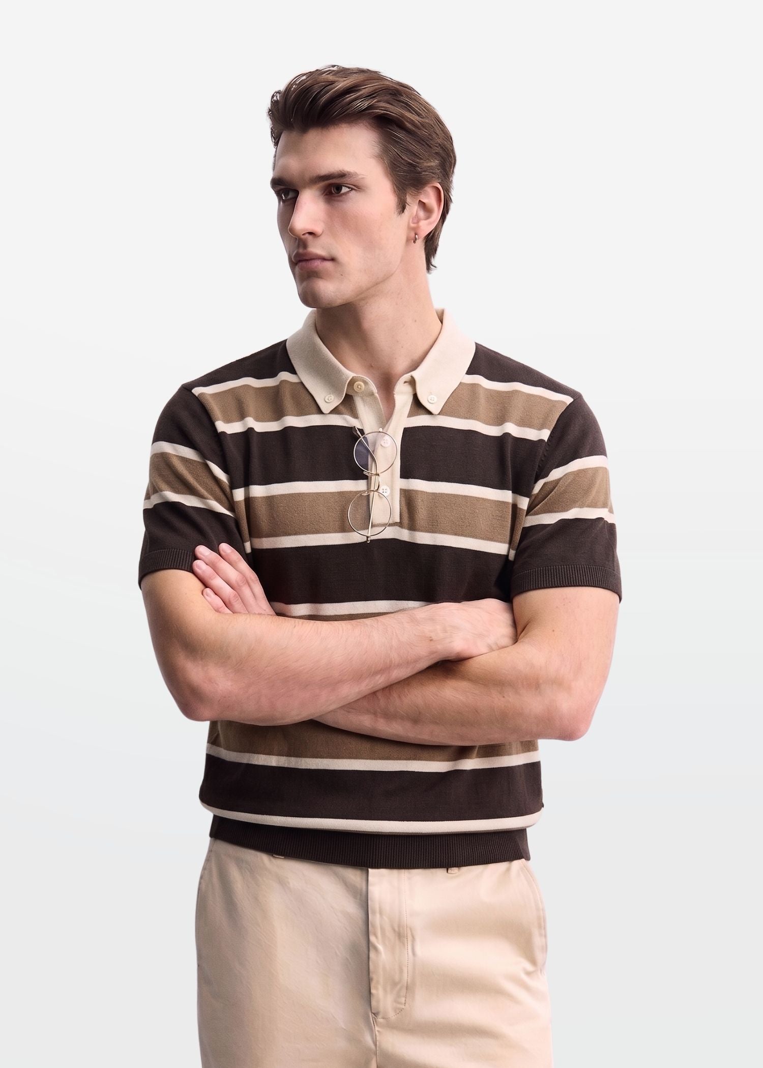 Earthy Multi Stripe Knit Polo Shirt