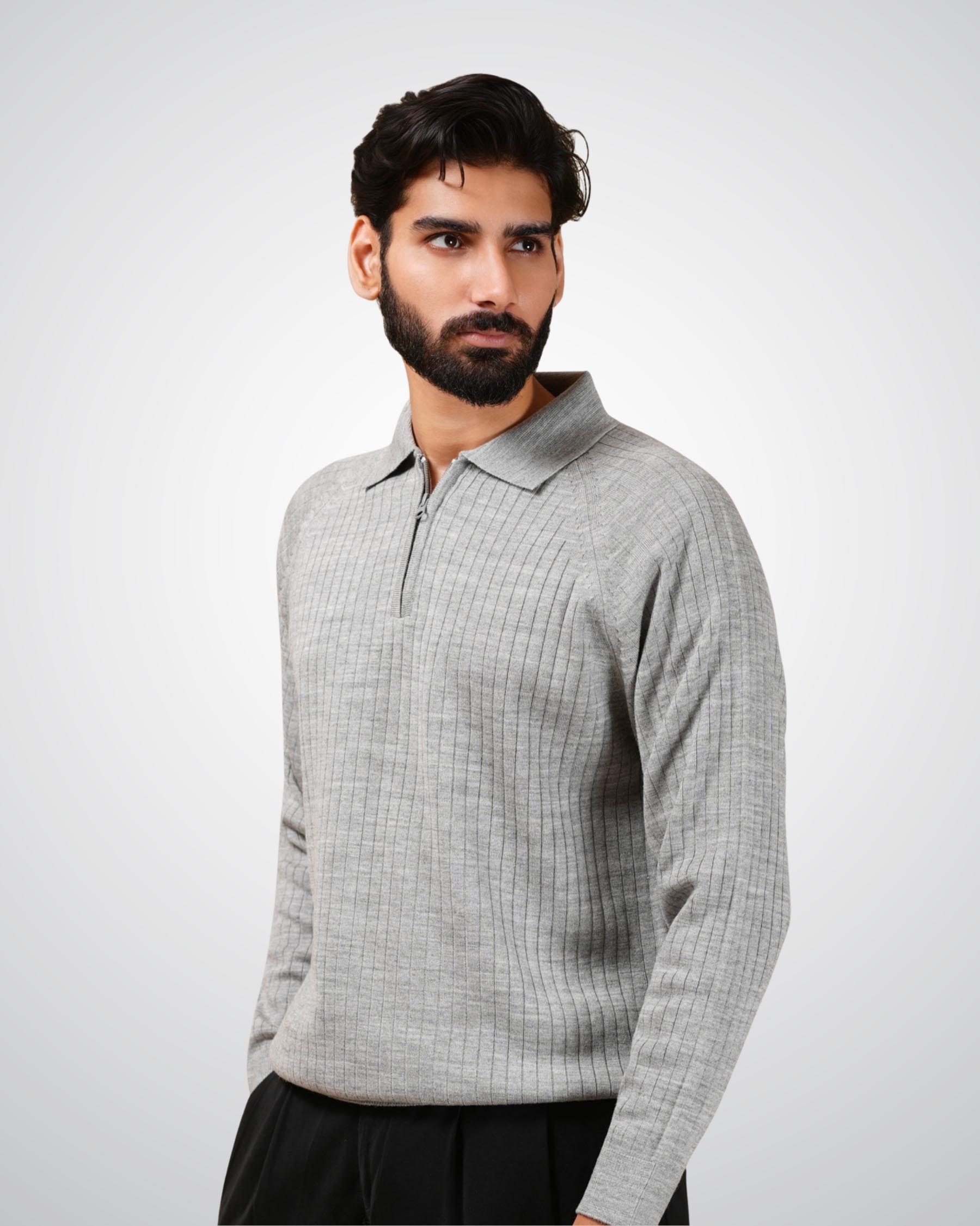 Core Zip Polo In Grey