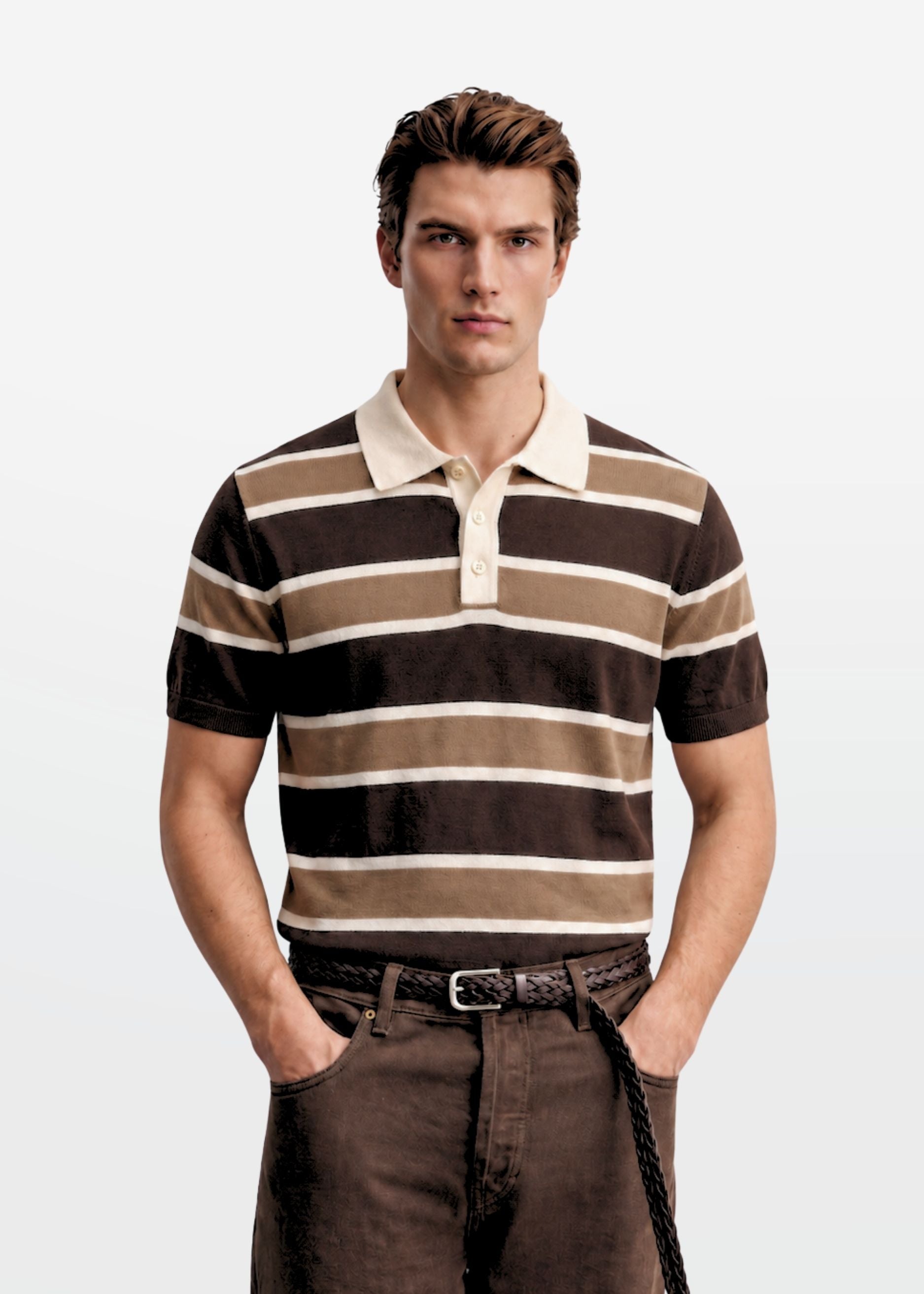 Earthy Multi Stripe Knit Polo Shirt