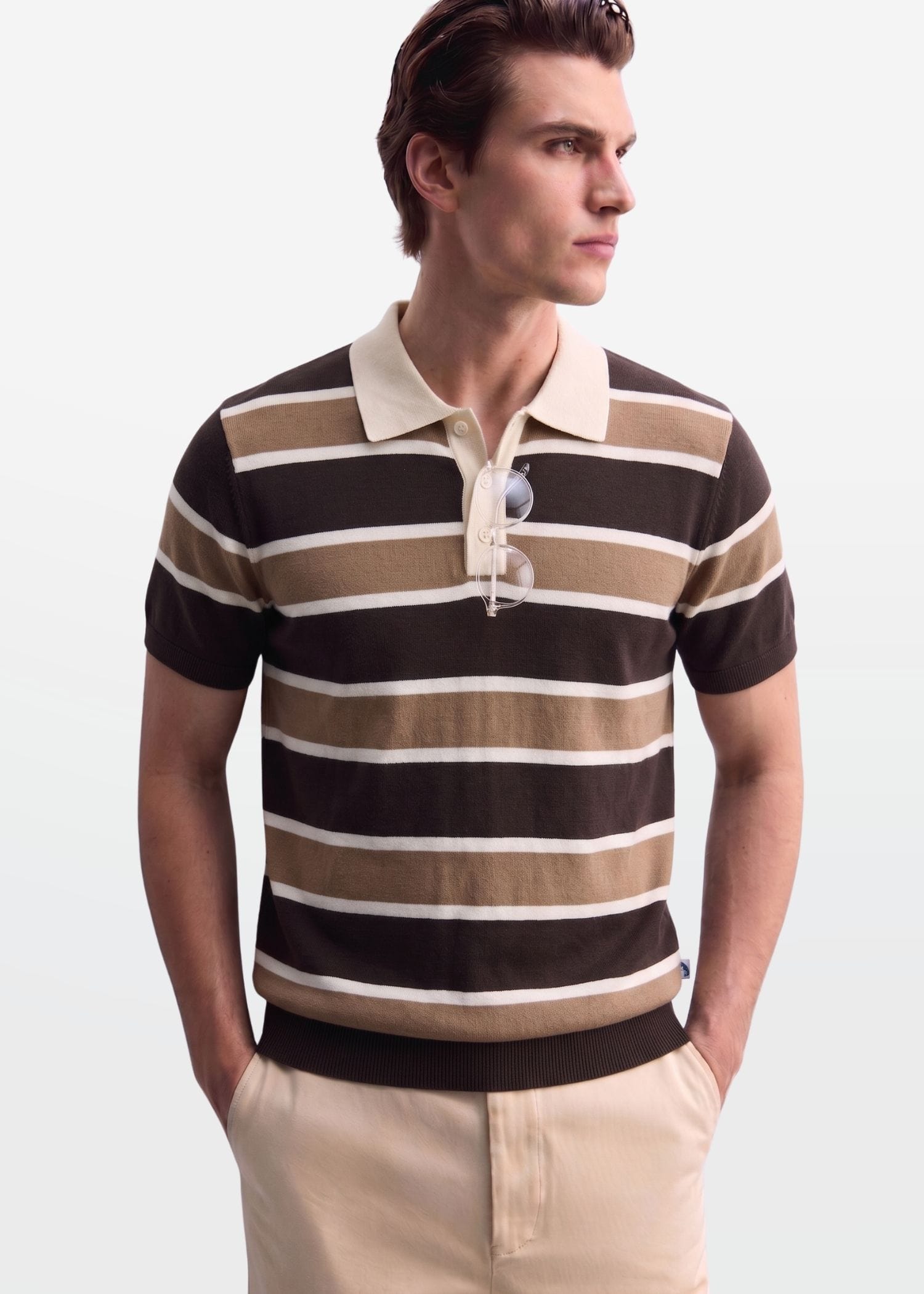 Earthy Multi Stripe Knit Polo Shirt