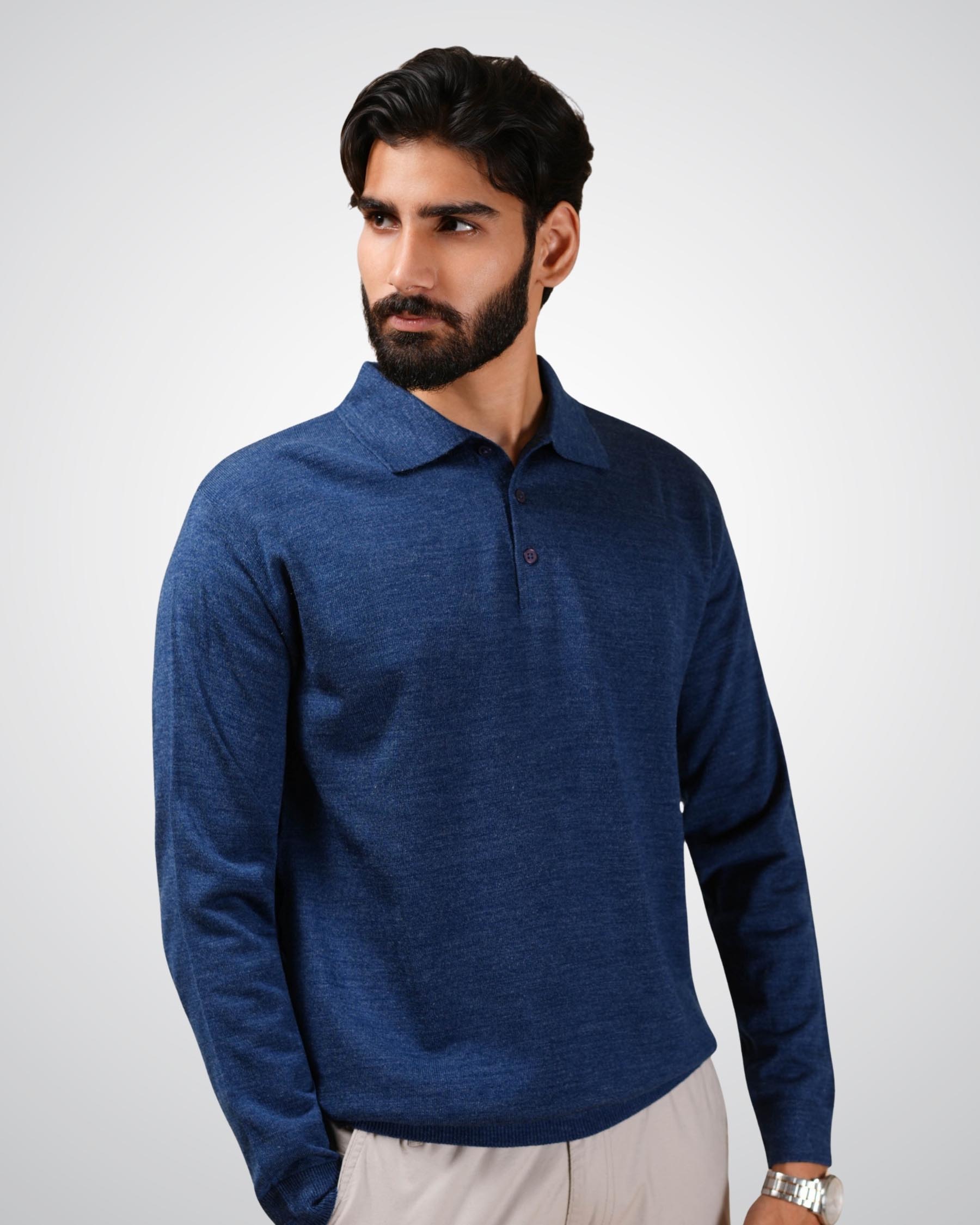 Luxe Polo In Mid Blue