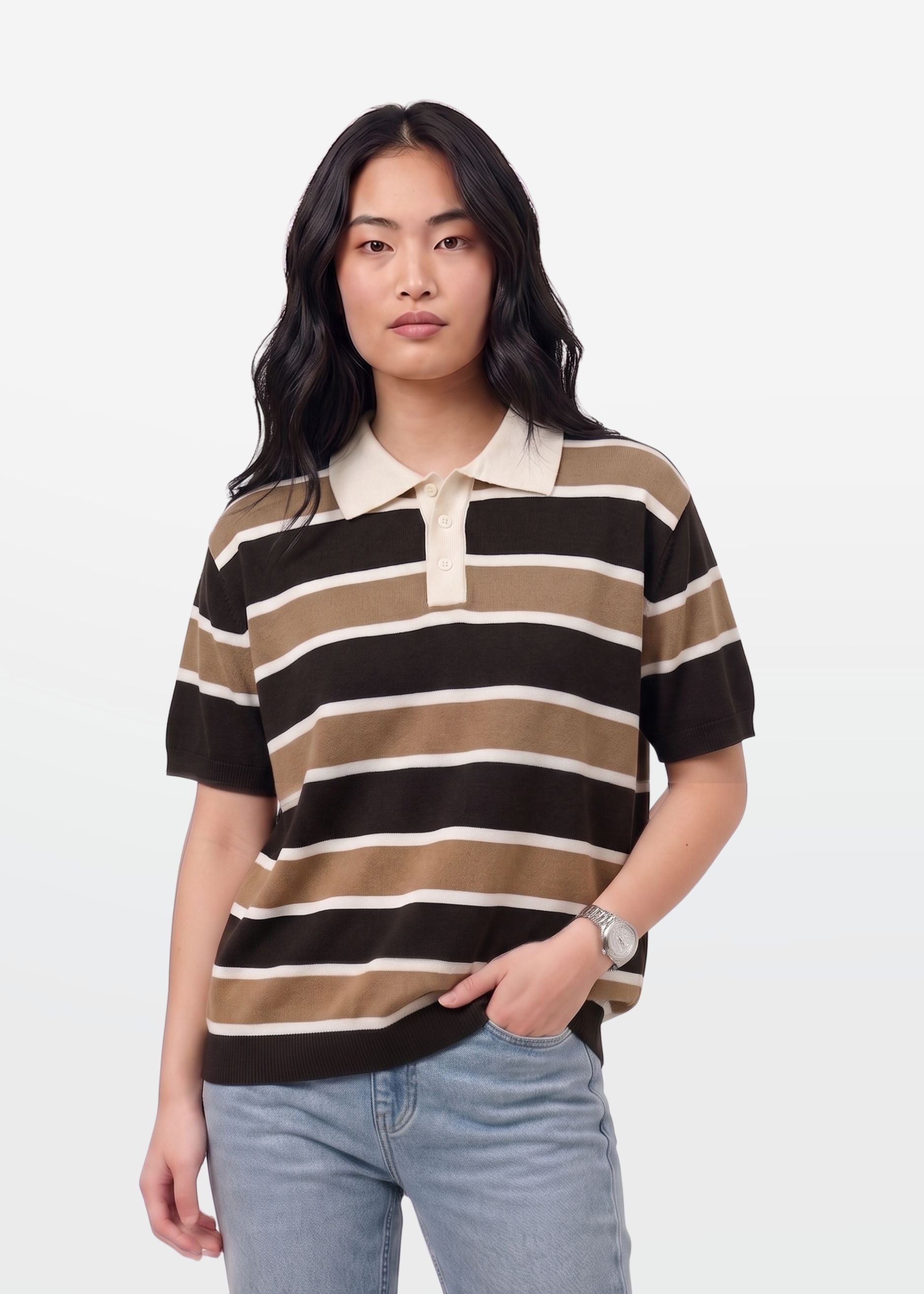 Earthy Multi Stripe Knit Polo Shirt