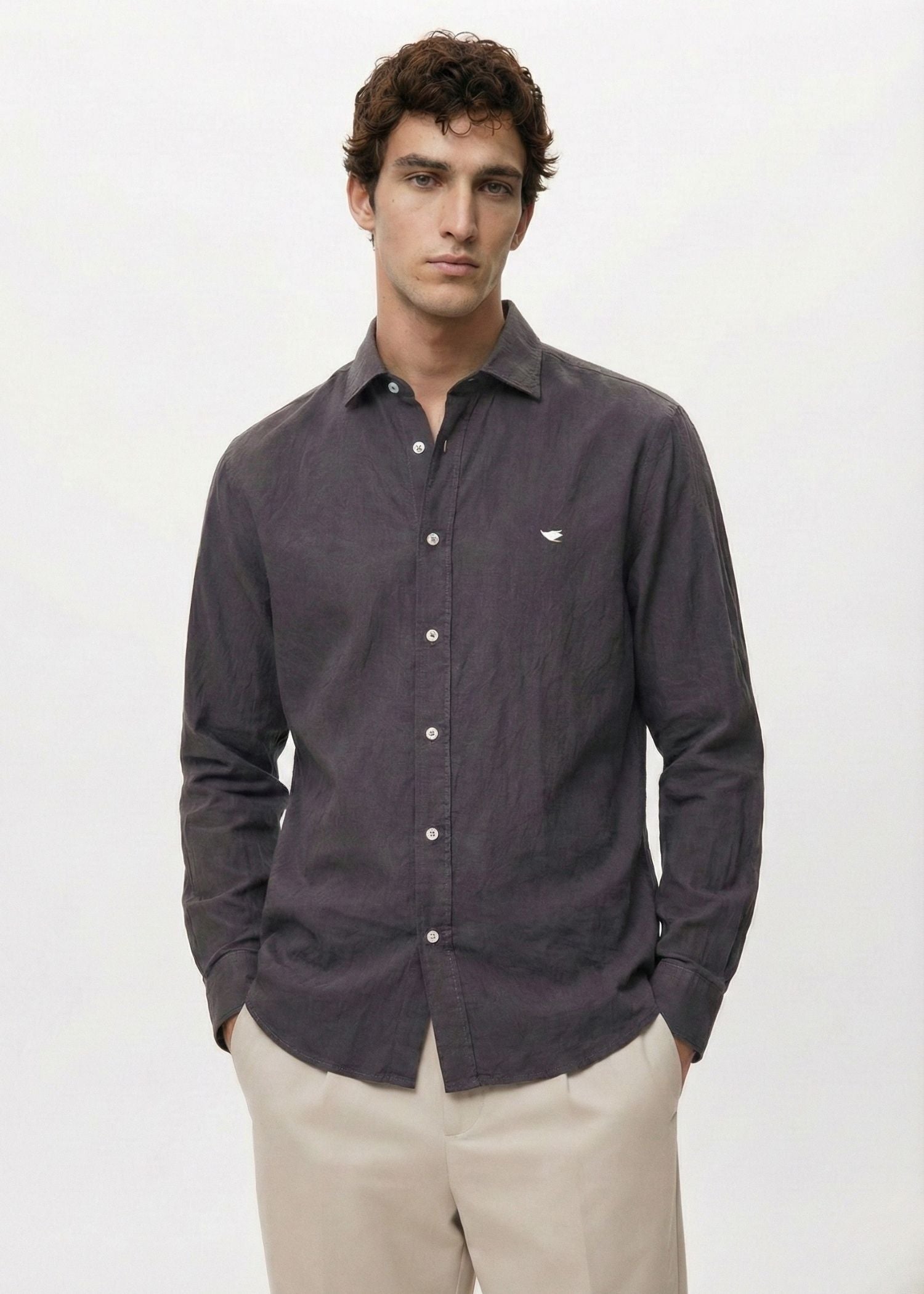 Dark Grey Crushed Cotton Shirt