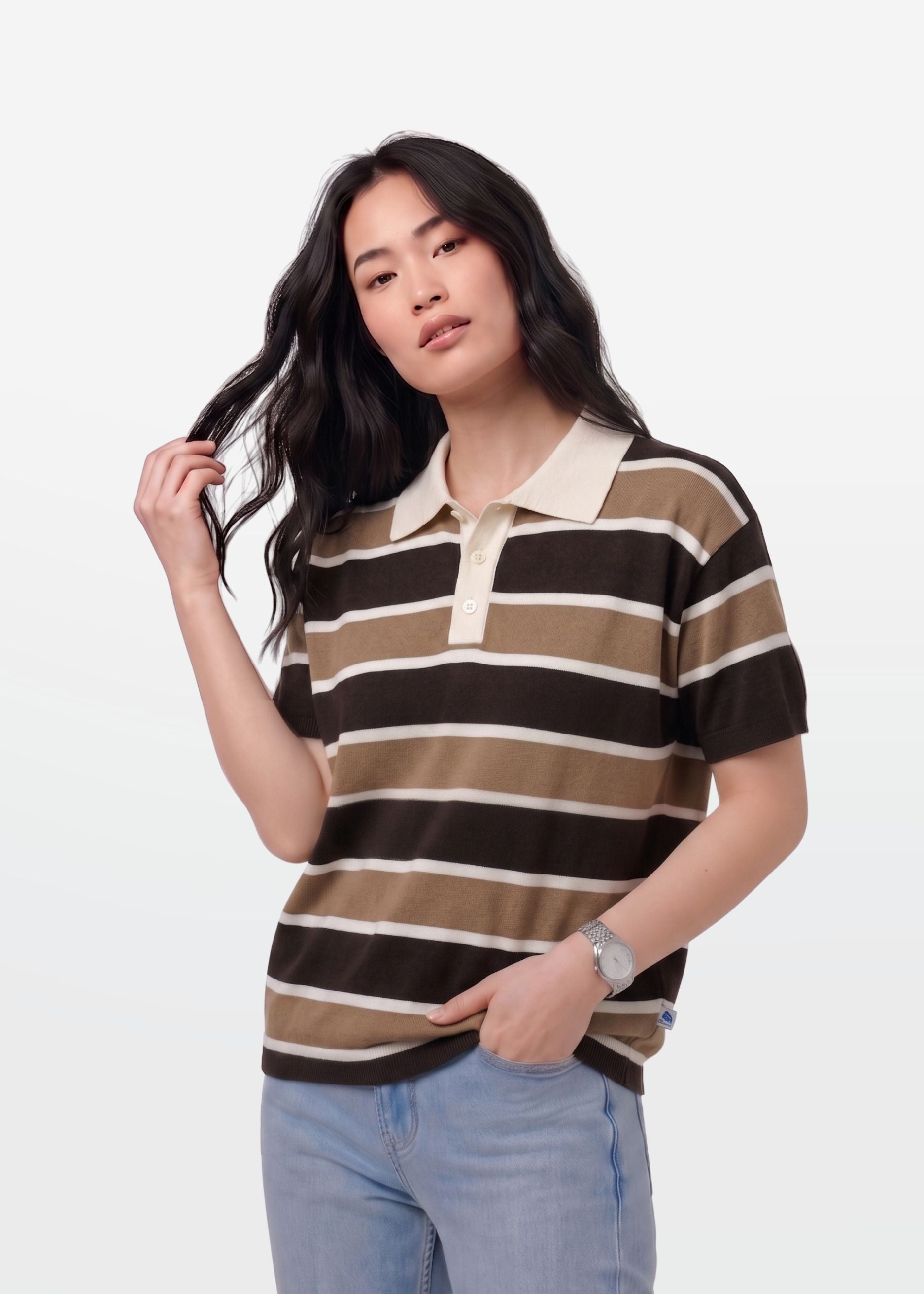 Earthy Multi Stripe Knit Polo Shirt