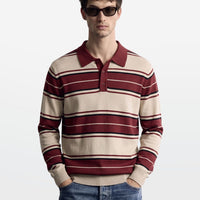 Multi Stripe Polo in Oat Burgundy