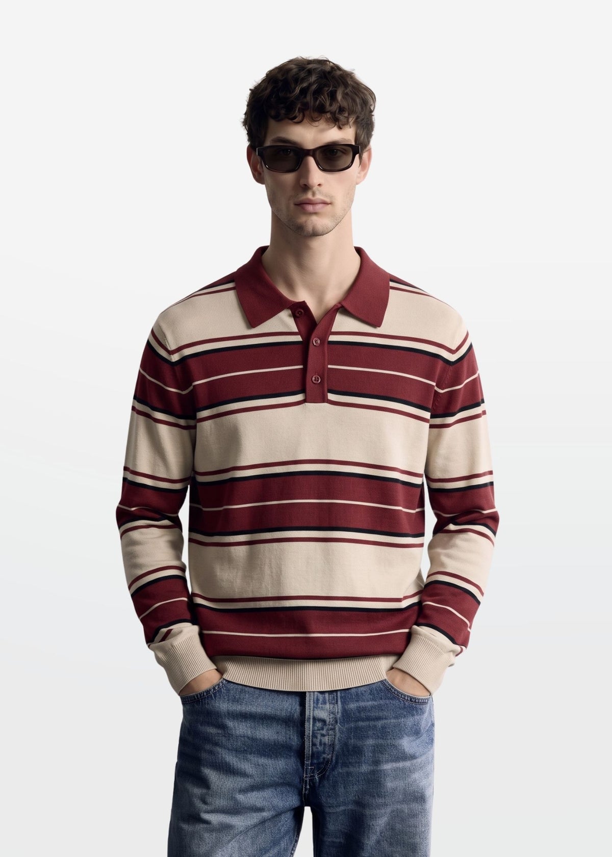 Multi Stripe Polo in Oat Burgundy — Men's Knit Polo | Eagle Ray