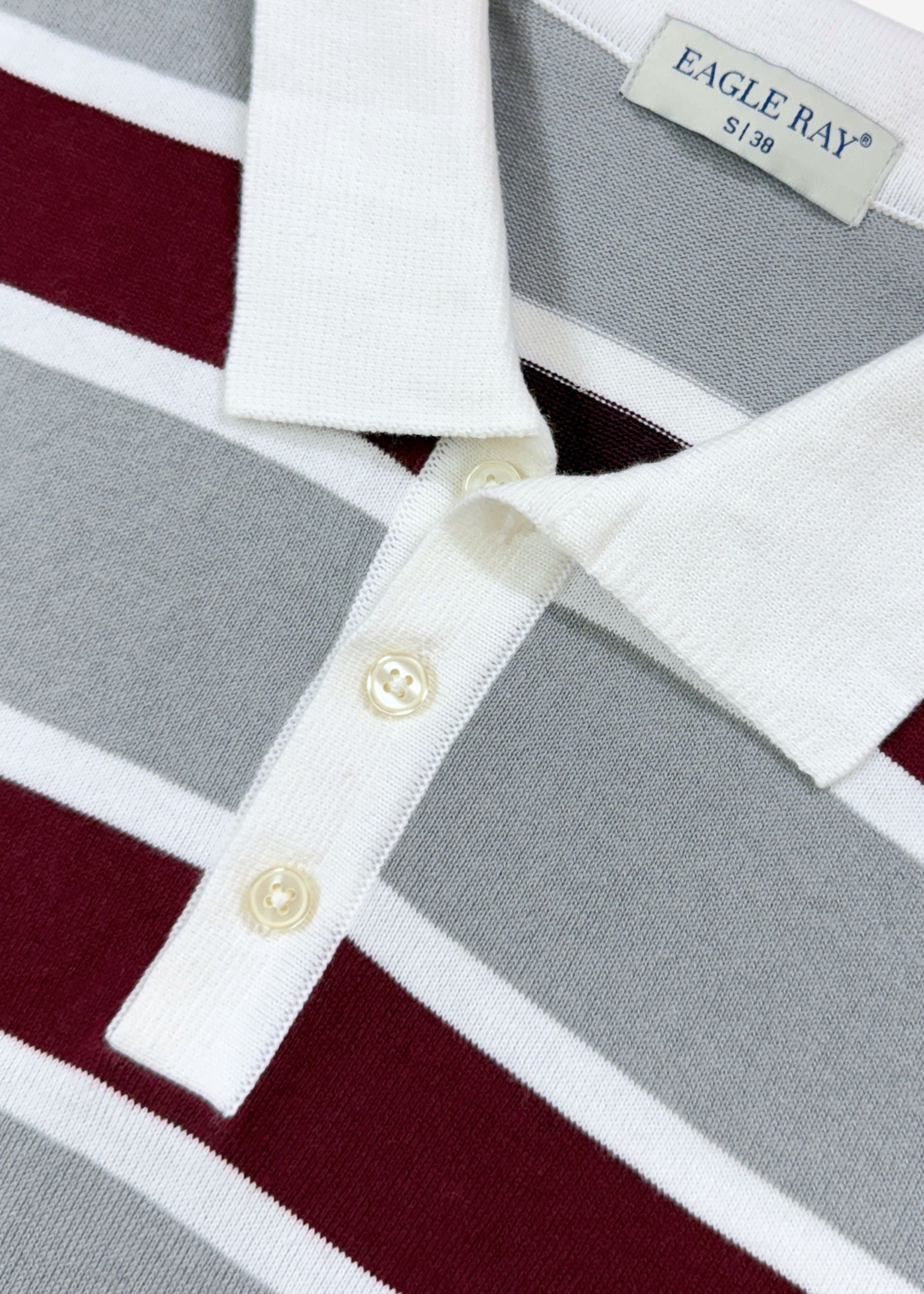 Grey Maroon Multi Stripe Knit Polo Shirt