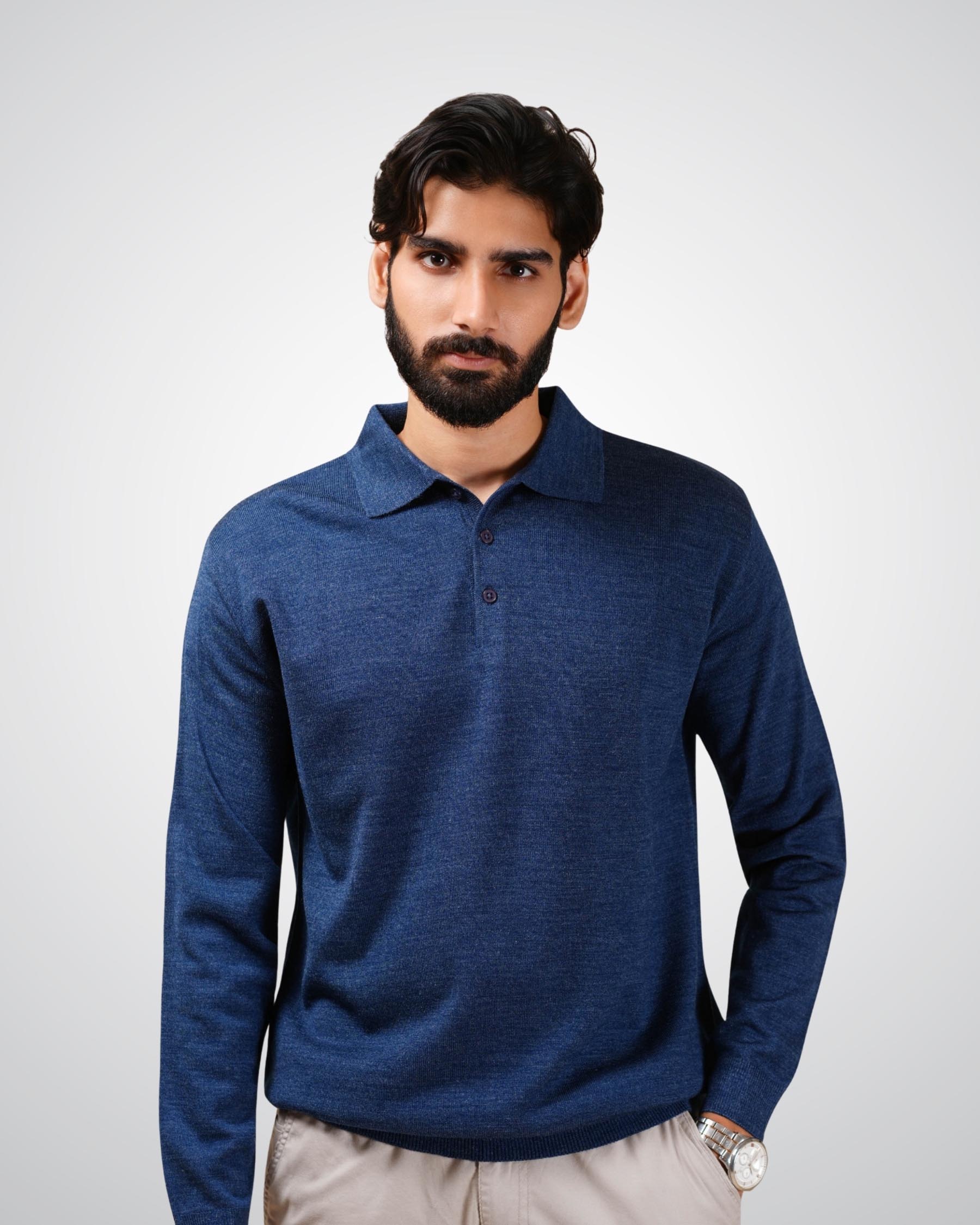 Luxe Polo In Mid Blue