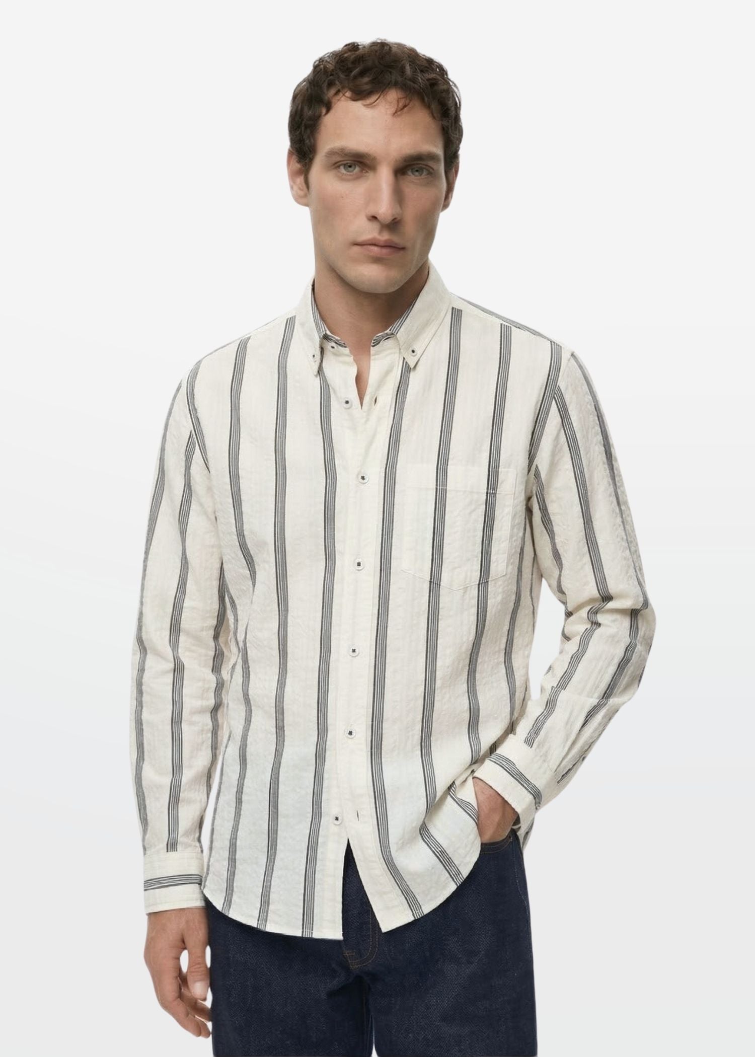 Ivory Stripe Textured Shirt