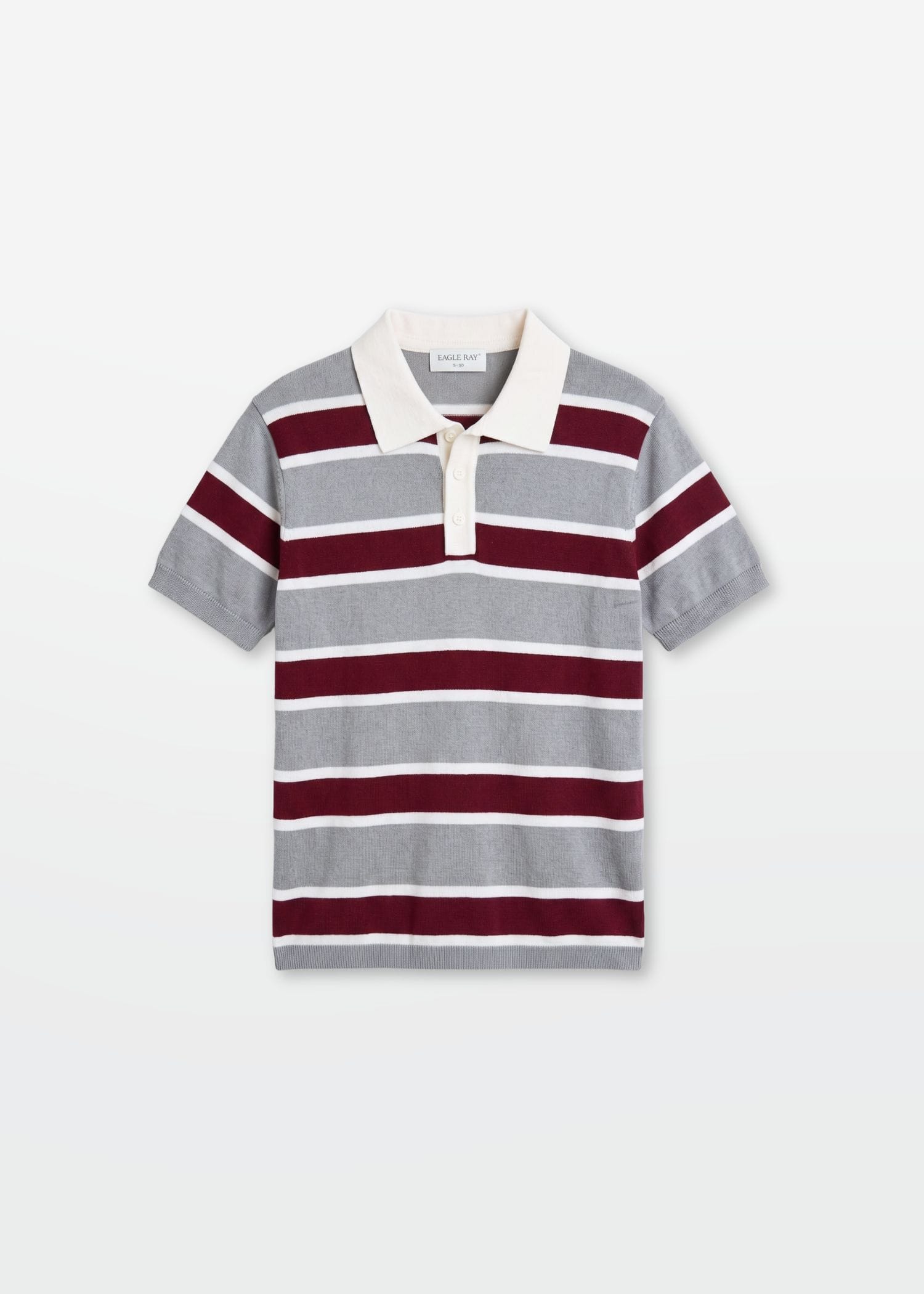 Grey Maroon Multi Stripe Knit Polo Shirt — Men's Cotton Knit Polo | Eagle Ray