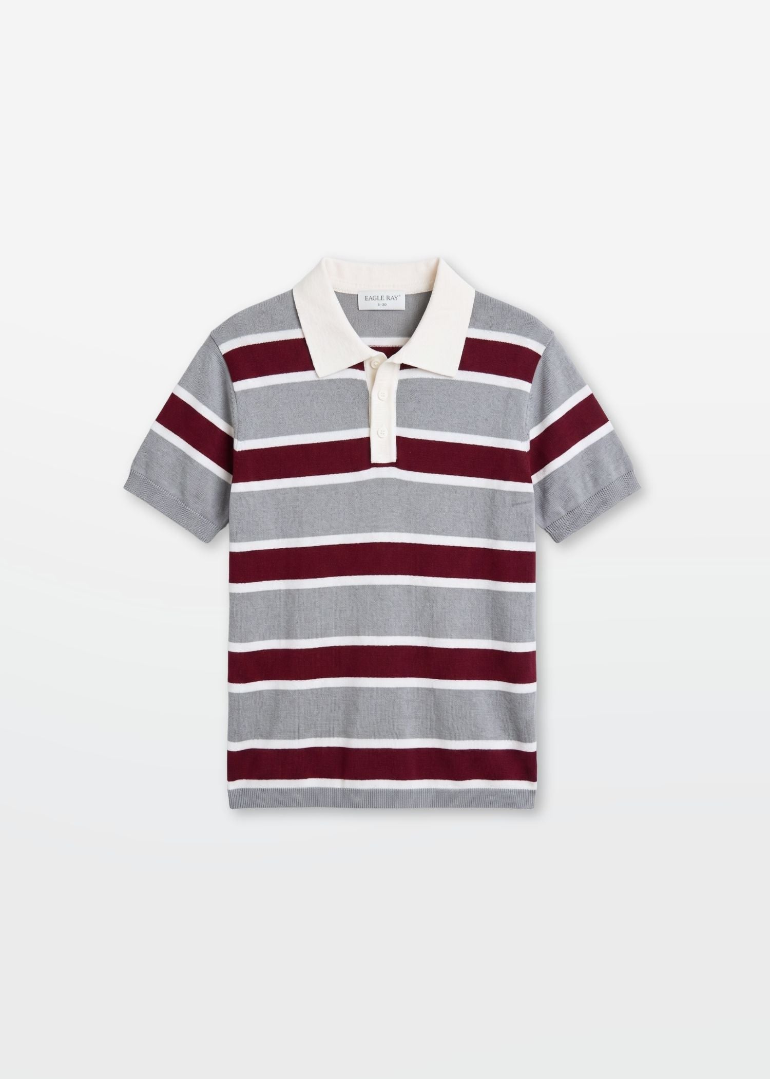 Grey Maroon Multi Stripe Knit Polo Shirt