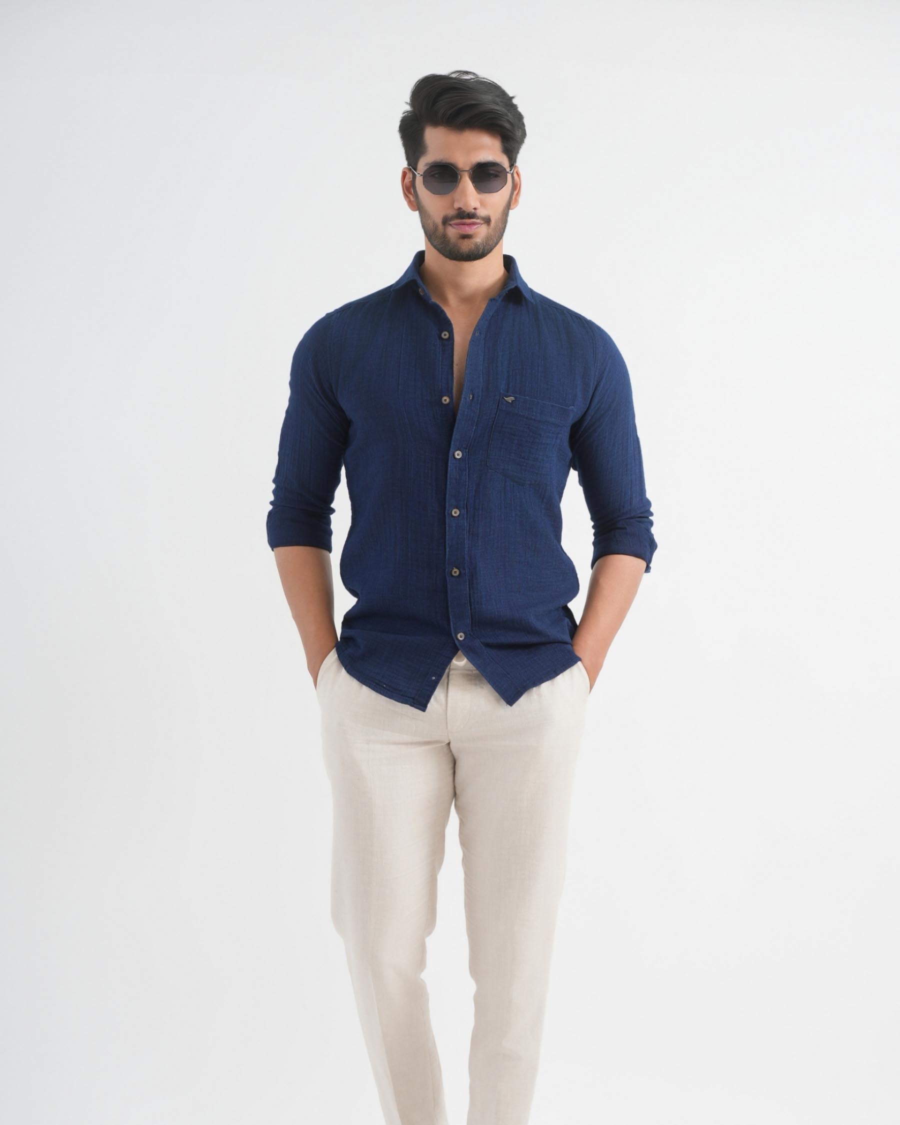 Nile Blue Textured Indigo Shirt