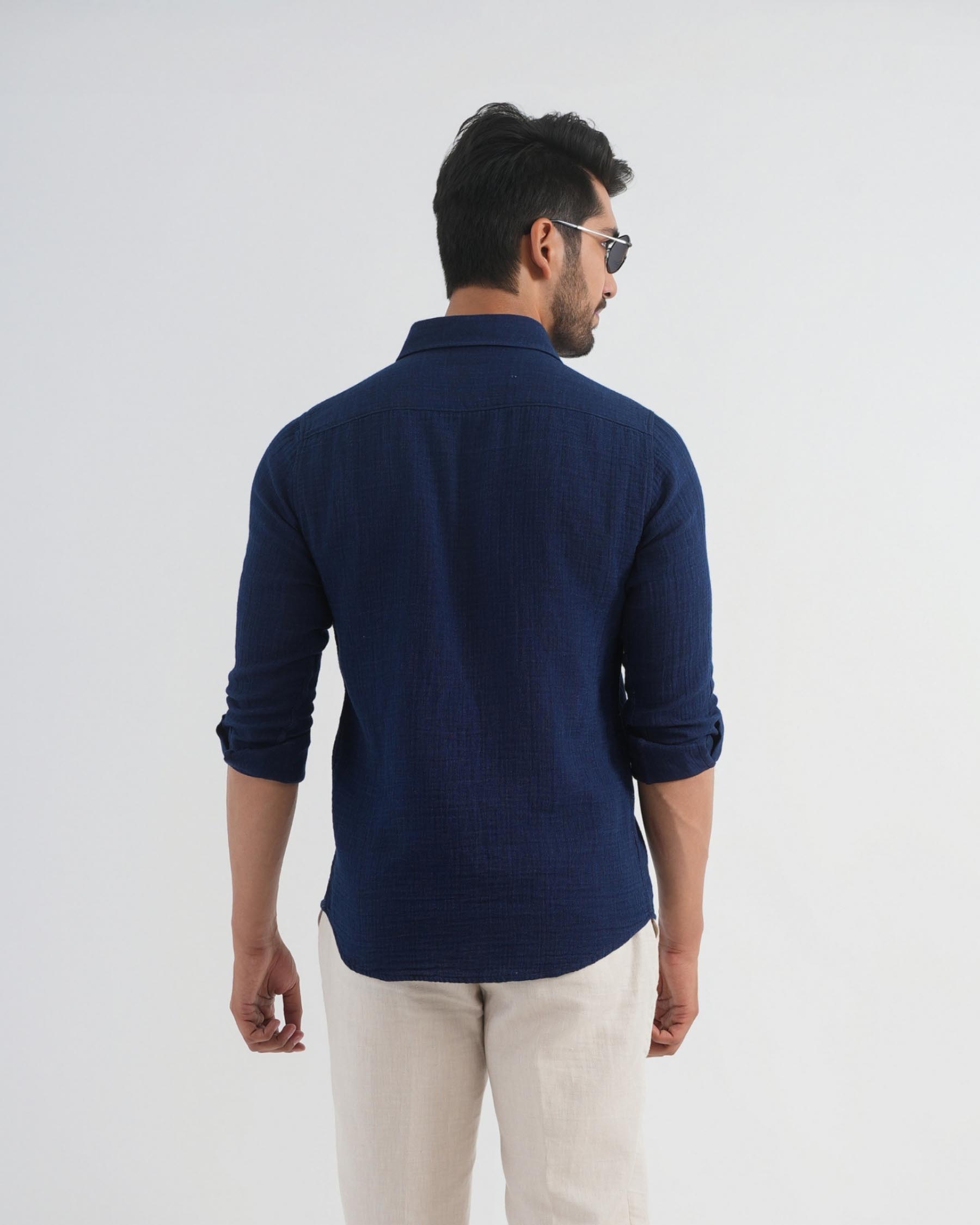 Nile Blue Textured Indigo Shirt