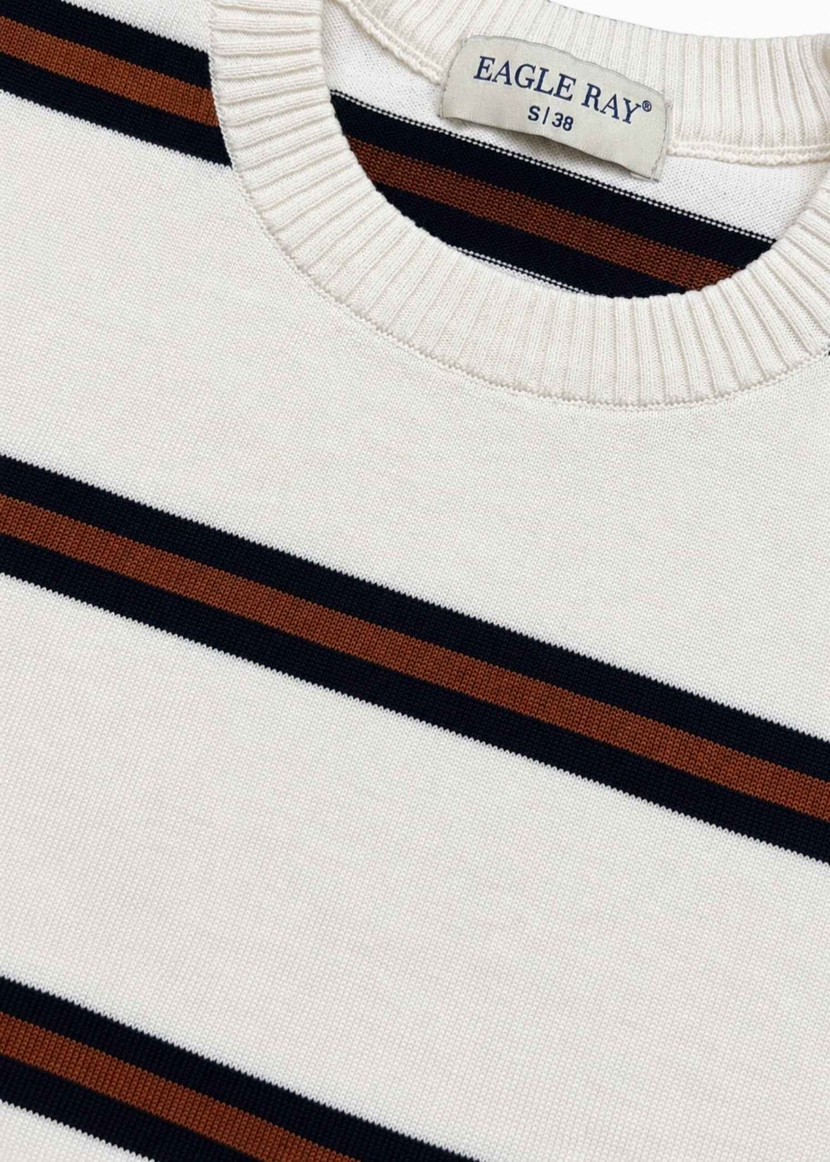 Ivory Navy Tan Stripe Full Sleeve Knit T-Shirt