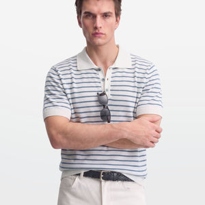 Blue Stripe Knit Polo Shirt