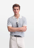 Blue Stripe Knit Polo Shirt