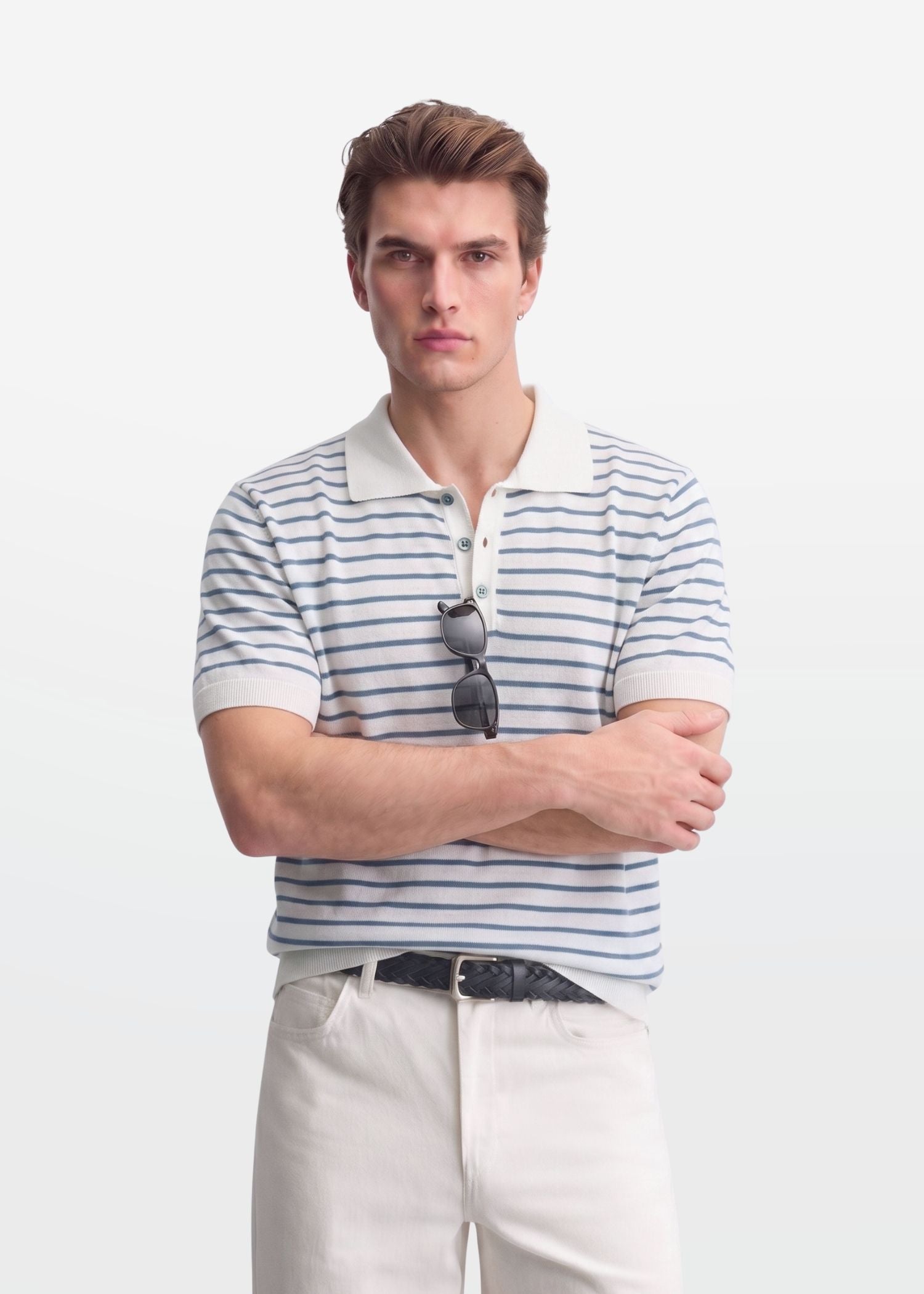 Blue Stripe Knit Polo Shirt