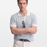 Blue Stripe Knit Polo Shirt