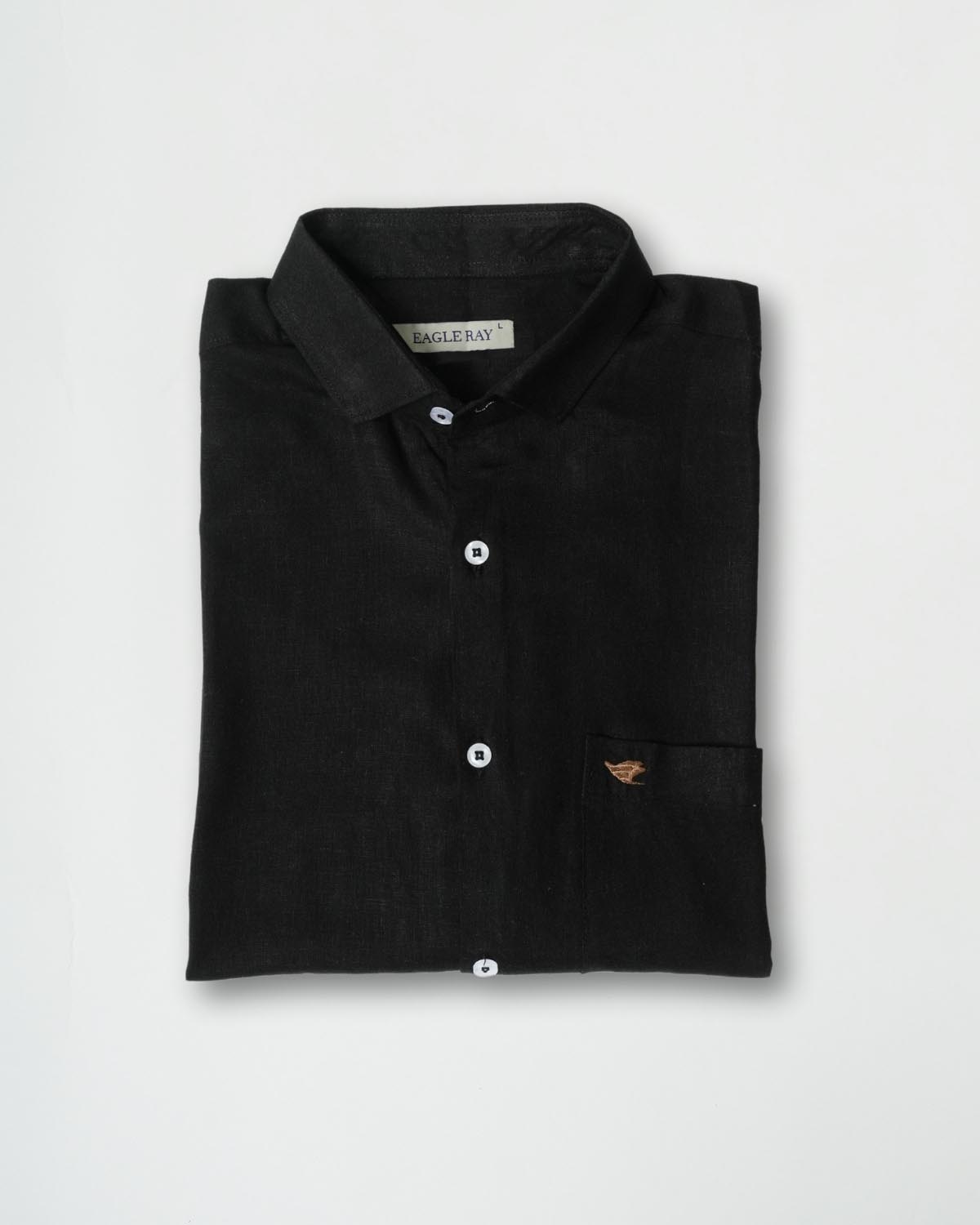 Onyx Black Viscose Linen Shirt