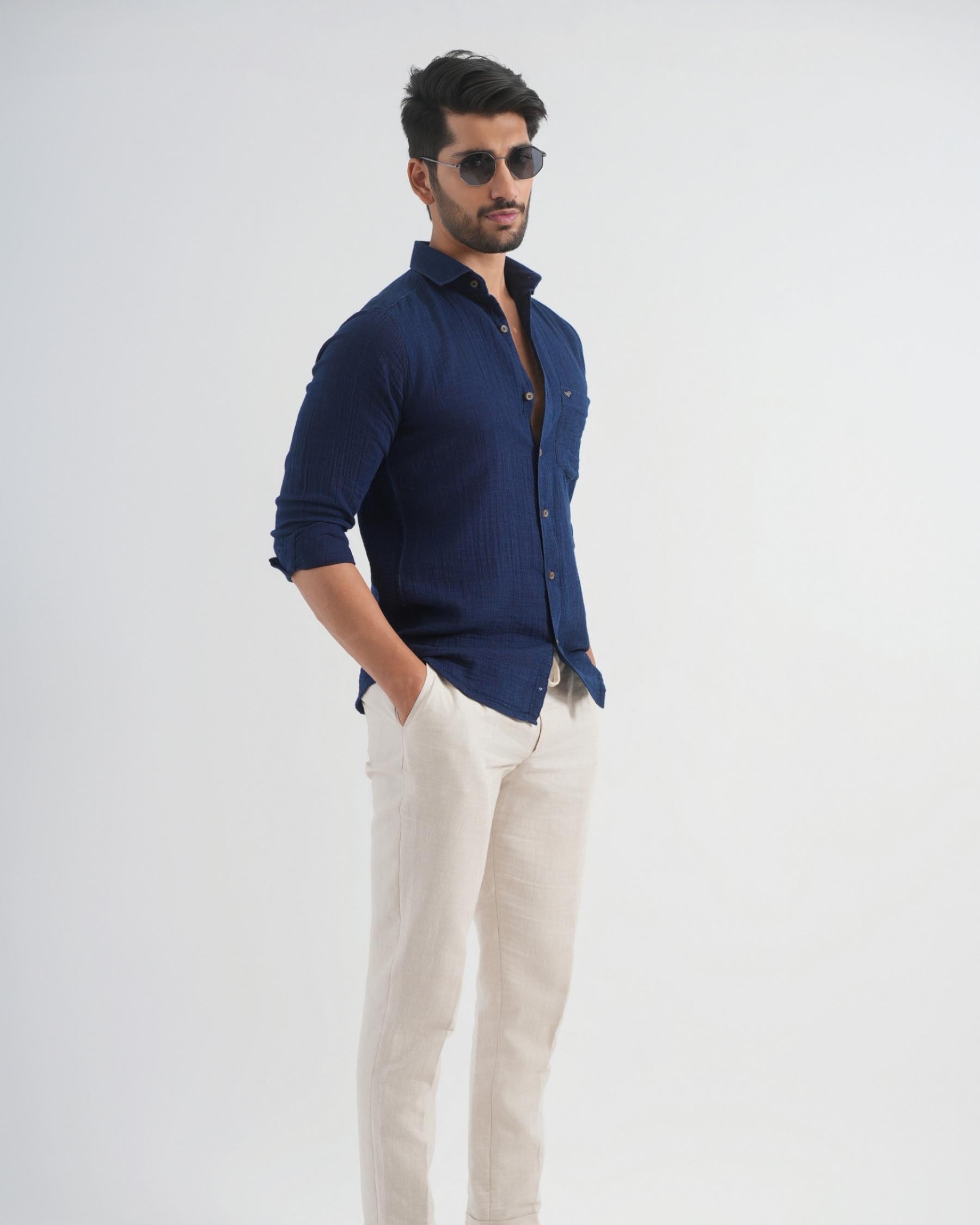 Nile Blue Textured Indigo Shirt