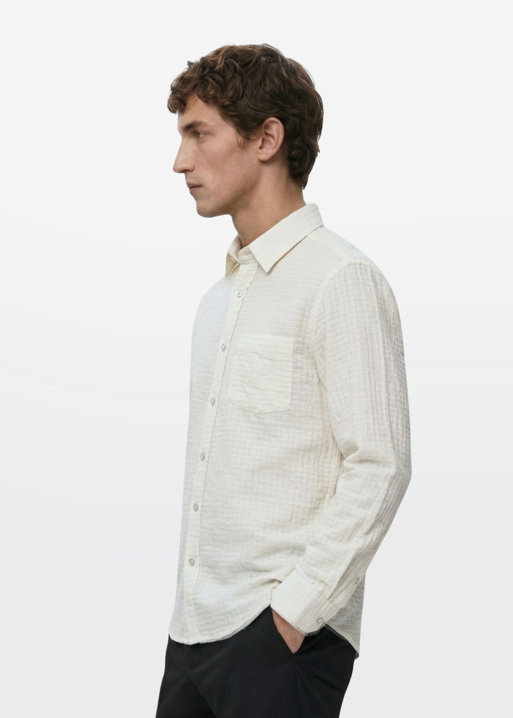 Textured Shirt in Ivory — Men's Textured Cotton Shirt | Eagle Ray