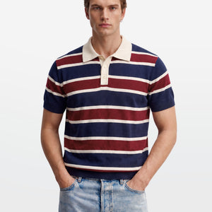 Navy Maroon Multi Stripe Knit Polo Shirt
