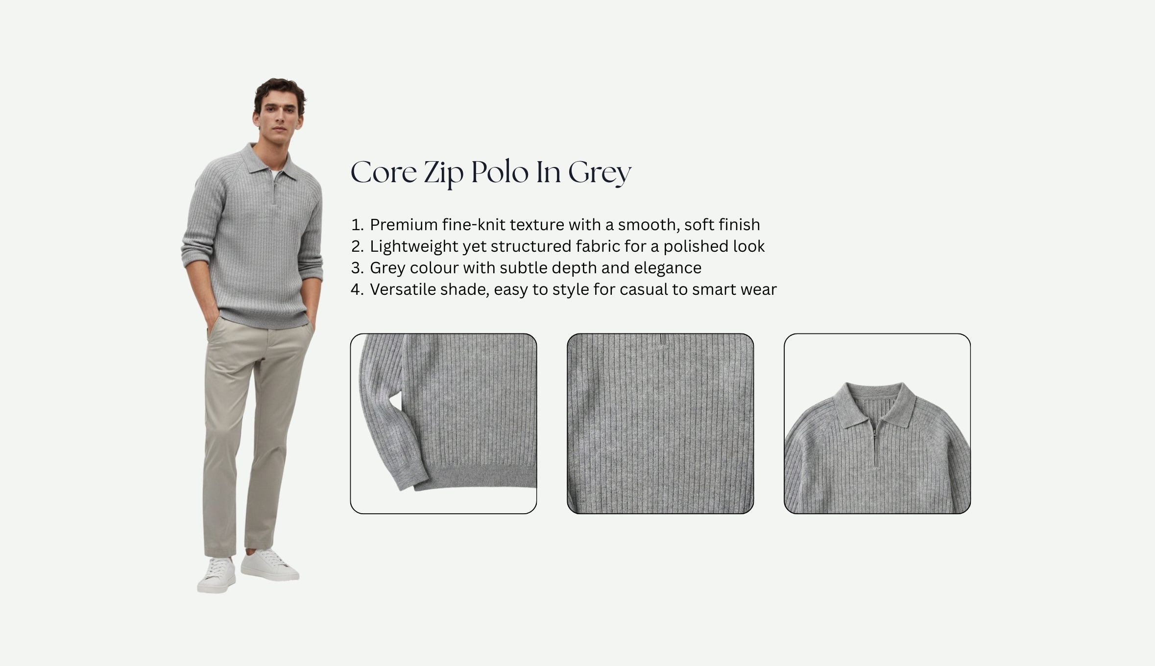 Core Zip Polo In Grey