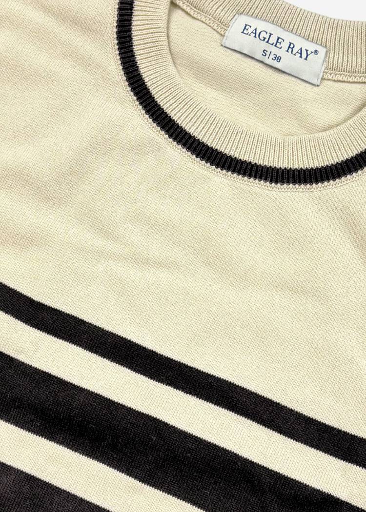 Brown Ivory Stripe Crew Neck Knit T-Shirt