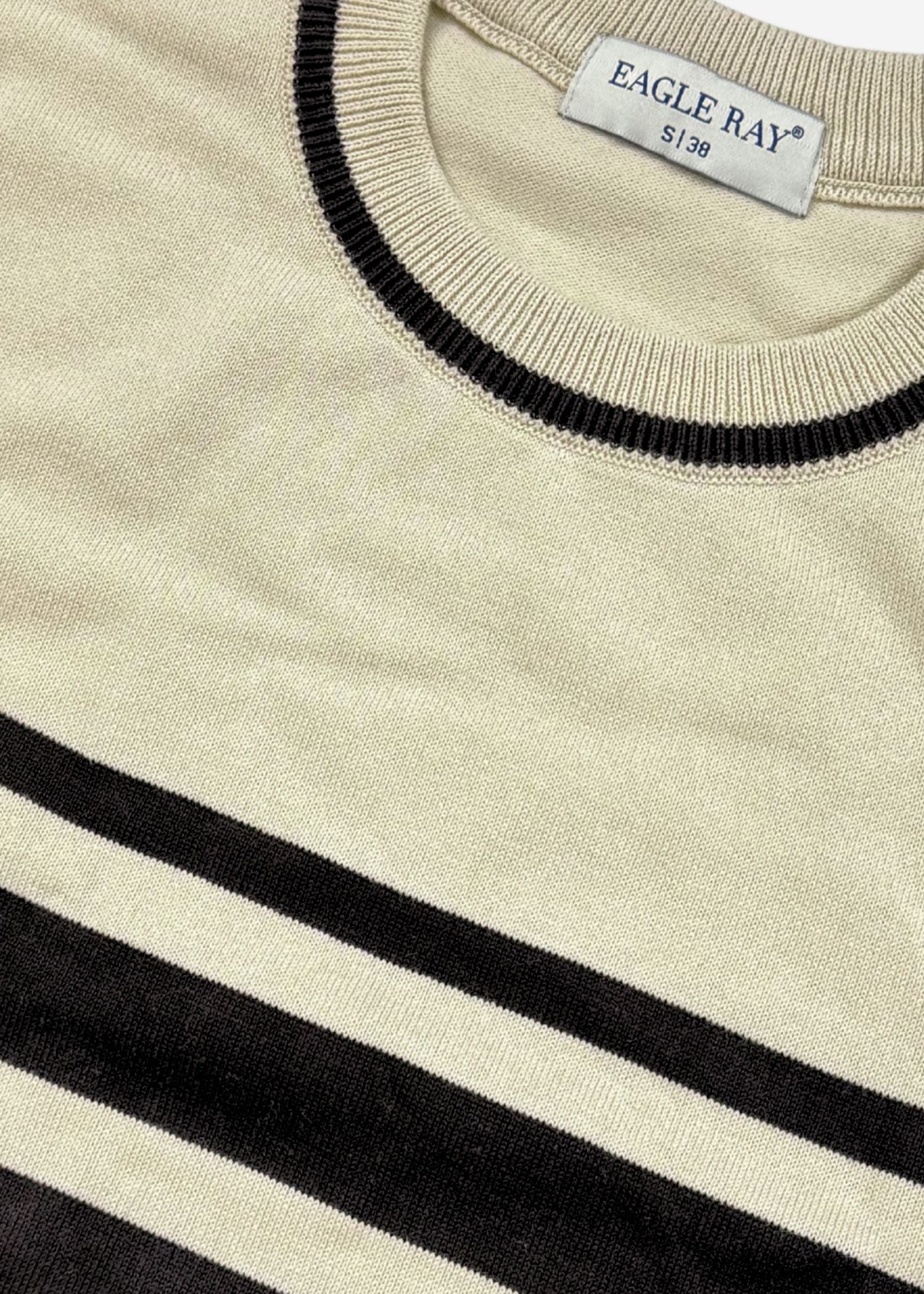 Brown Ivory Stripe Crew Neck Knit T-Shirt