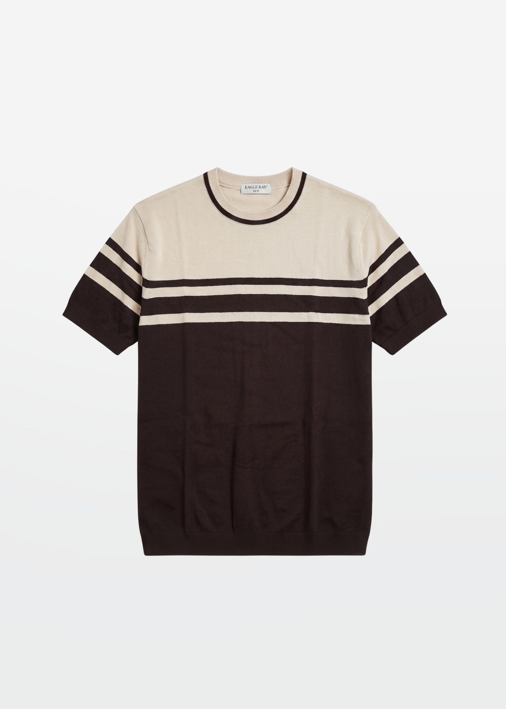 Brown Ivory Stripe Crew Neck Knit T-Shirt — Men's Knitwear India | Eagle Ray