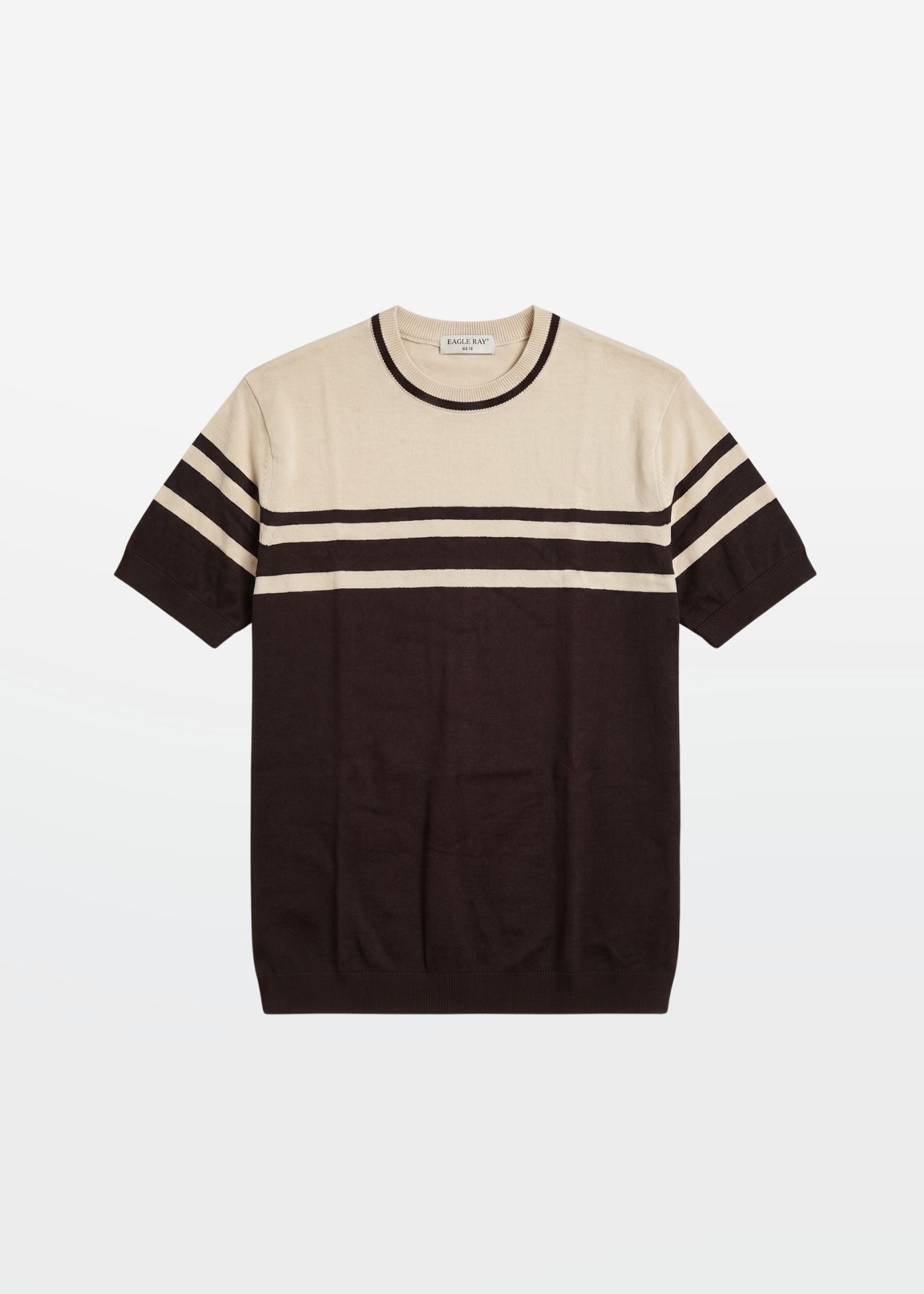 Brown Ivory Stripe Crew Neck Knit T-Shirt