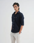 Dark Blue Structured Cotton Shirt