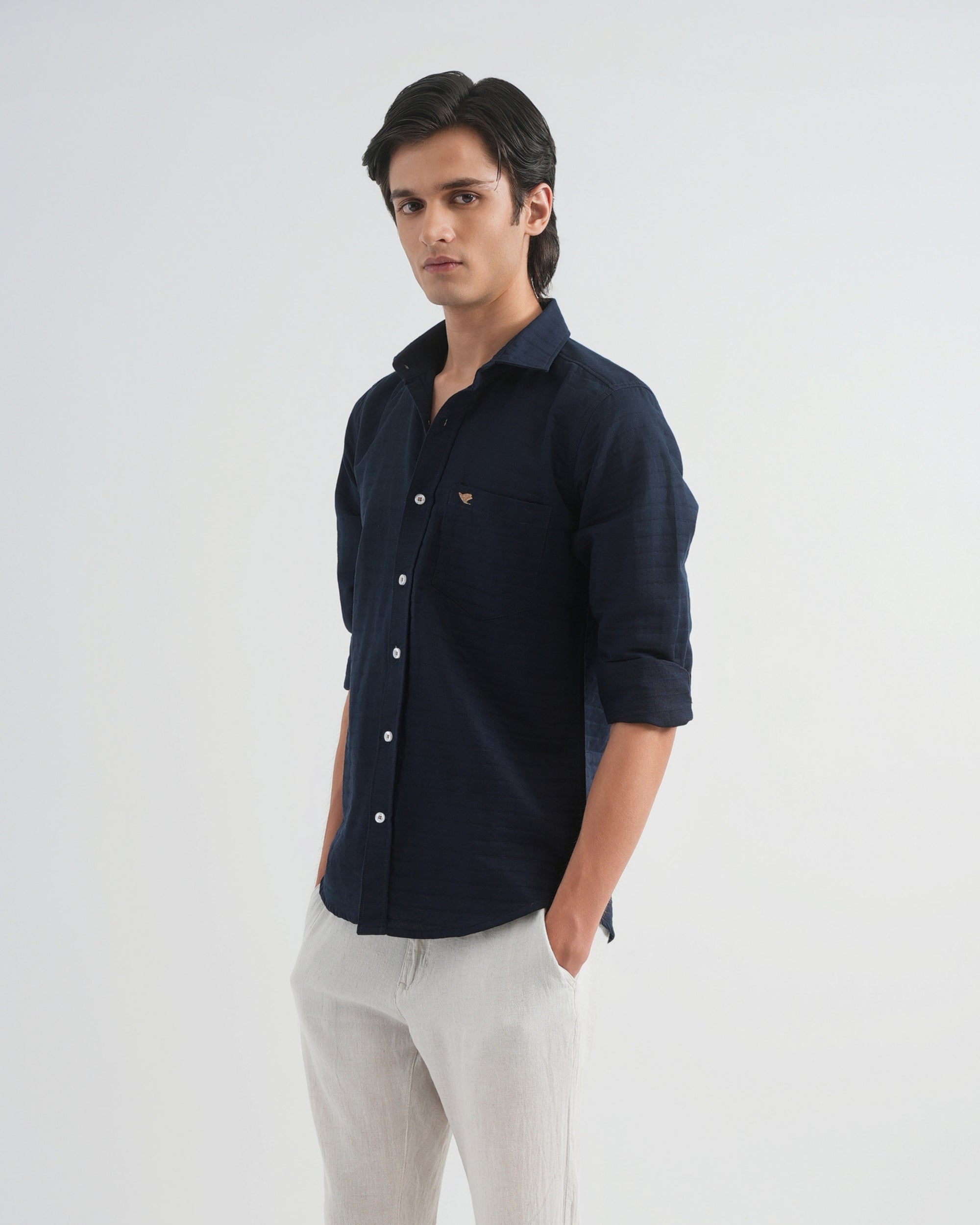 Dark Blue Structured Cotton Shirt